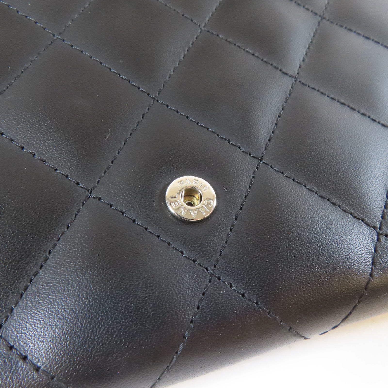 CHANEL 菱格牛皮皮革Cambon Long Wallet銀扣長錢包黑色