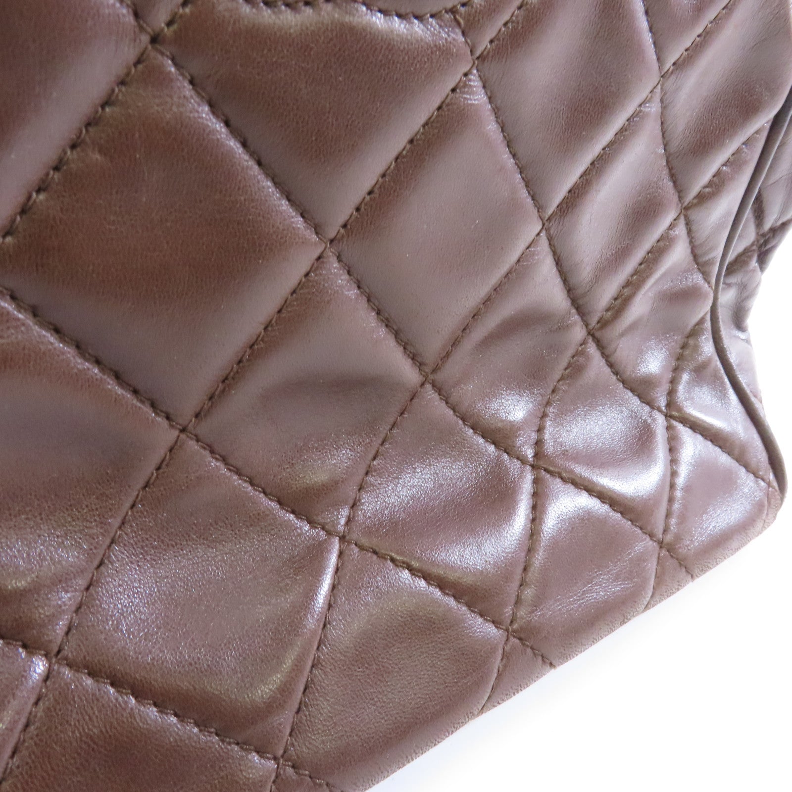 CHANEL 菱格羊皮皮革Vintage Handbag金扣手挽袋啡色