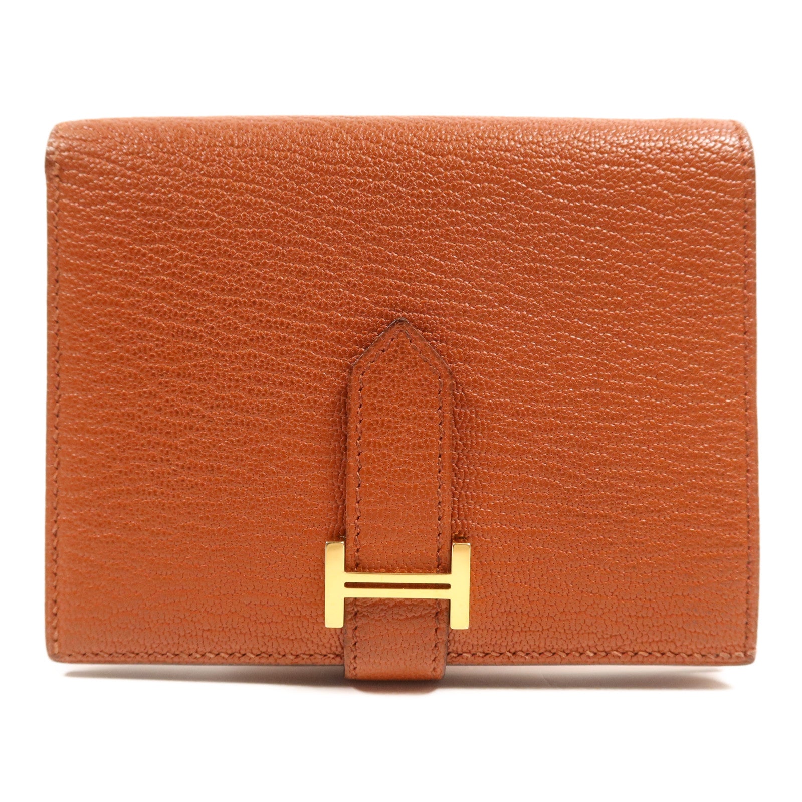 HERMES 【激減優惠】Chevre皮革Bearn Compact Wallet金扣錢包