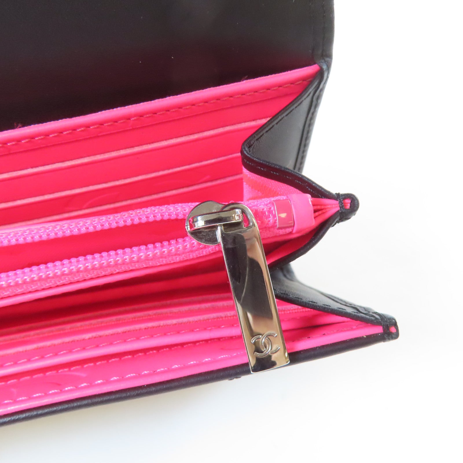 CHANEL 菱格牛皮皮革Cambon Long Wallet銀扣長錢包黑色