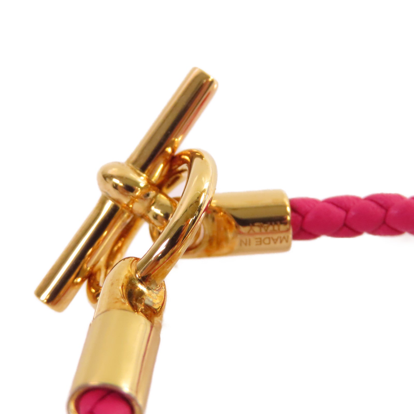 HERMES Swift皮革/金屬Glenan Bracelet金扣手鏈粉紅色