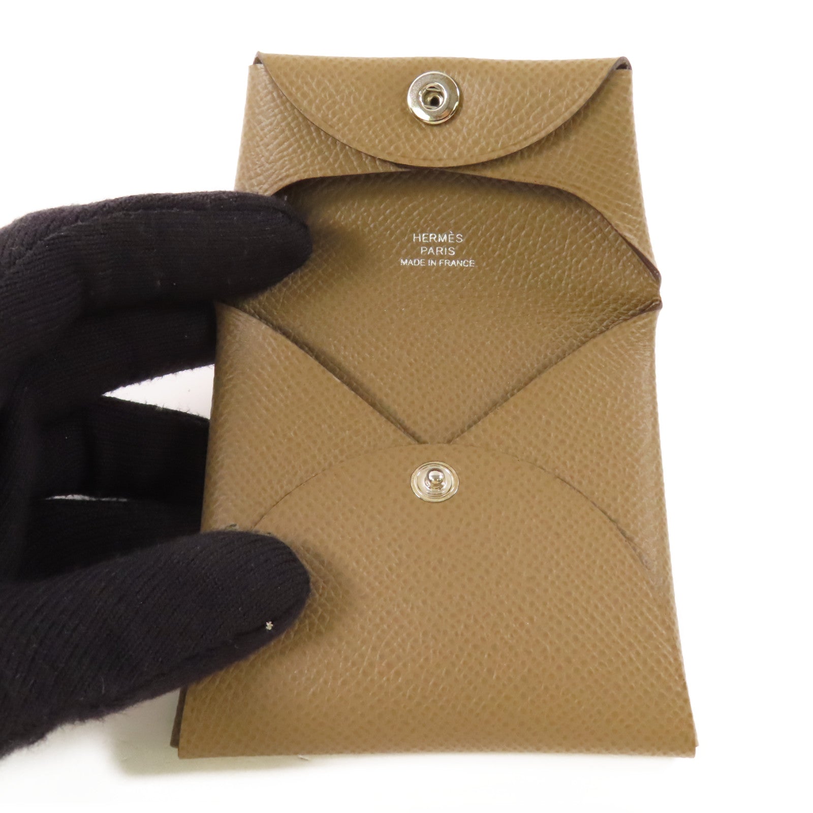 HERMES Epsom皮革Bastia銀扣零錢包18 Etoupe/大象灰
