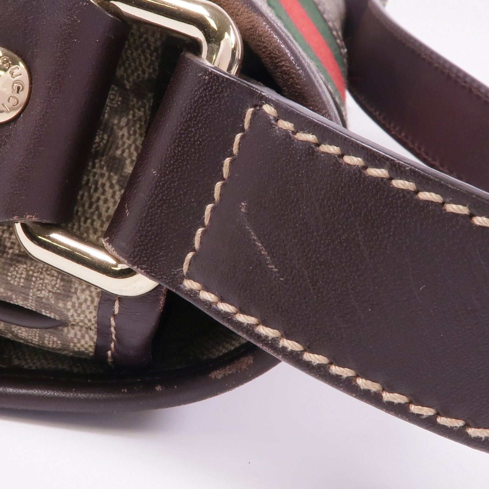 GUCCI 牛皮皮革/塗層帆布Shoulder Bag金扣肩背袋