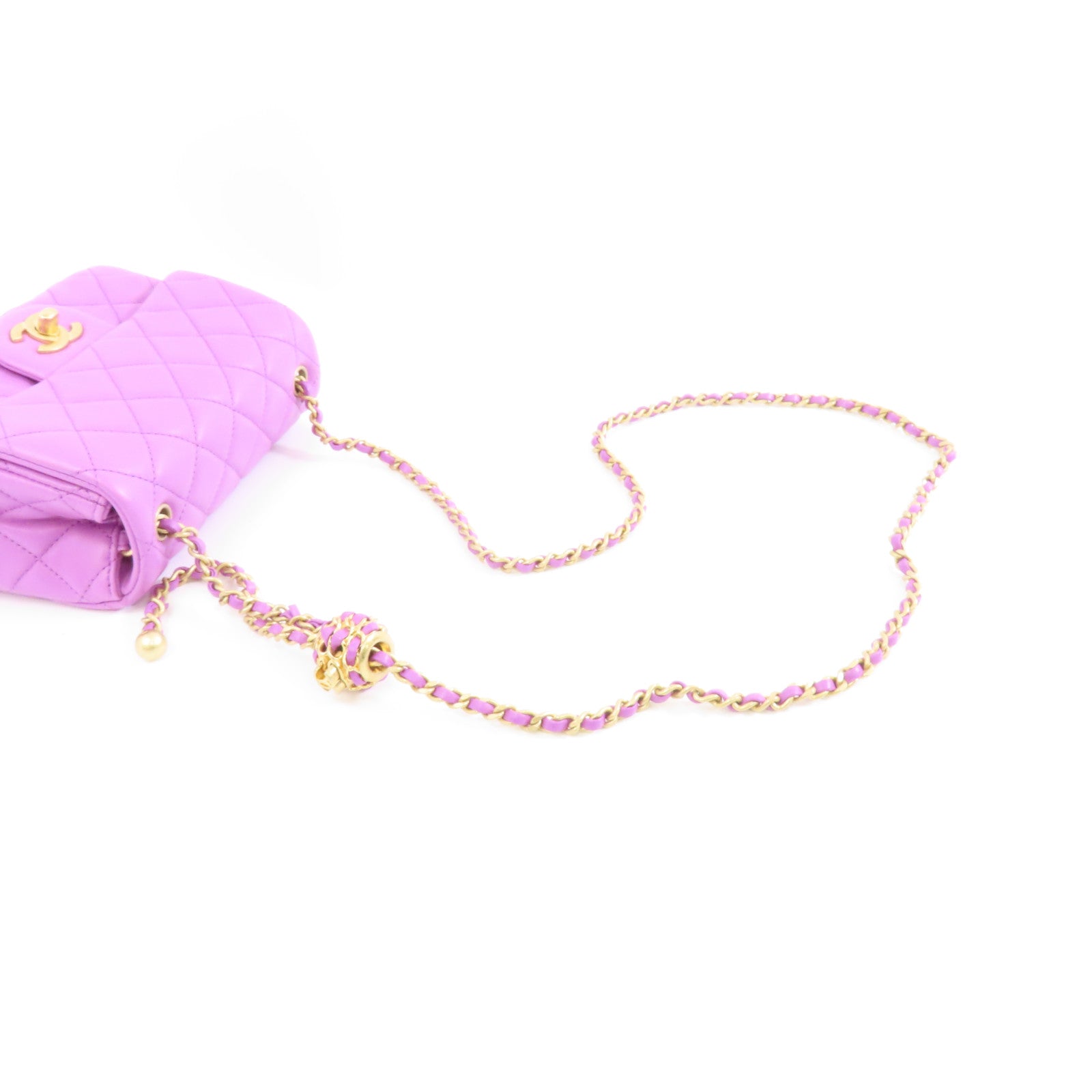 CHANEL 菱格羊皮皮革Classic 17cm金扣鏈帶肩背袋紫色