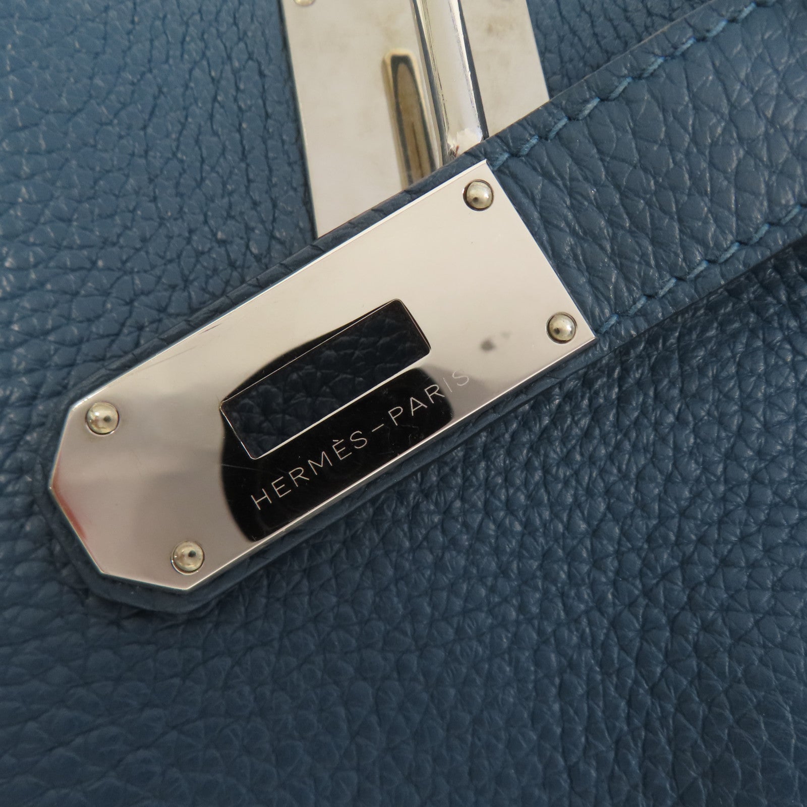 HERMES 【激減優惠】Clemence皮革Jypsiere 34銀扣肩背袋鴨子藍色