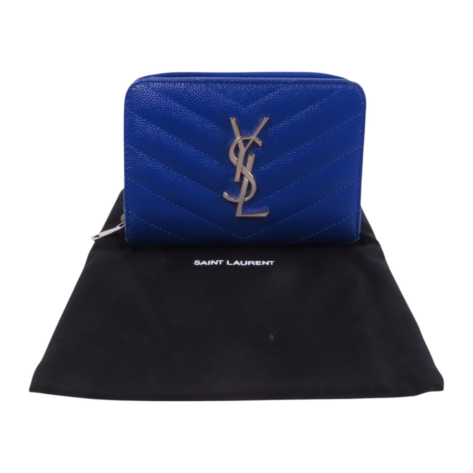 SAINT LAURENT 牛皮皮革Zipper Wallet銀扣拉鏈短錢包