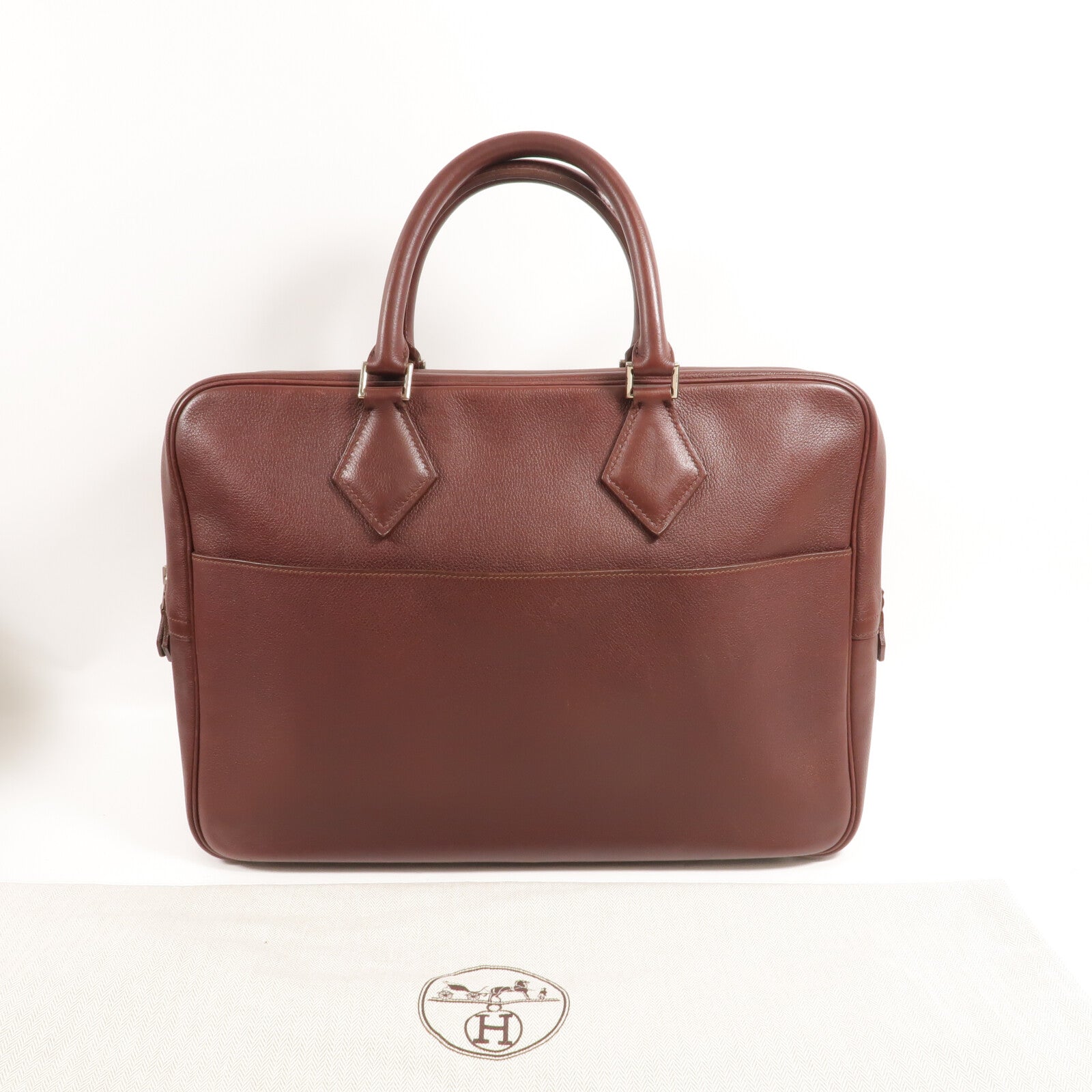 HERMES Clemence皮革Plume Dog 38公事包Bordeaux