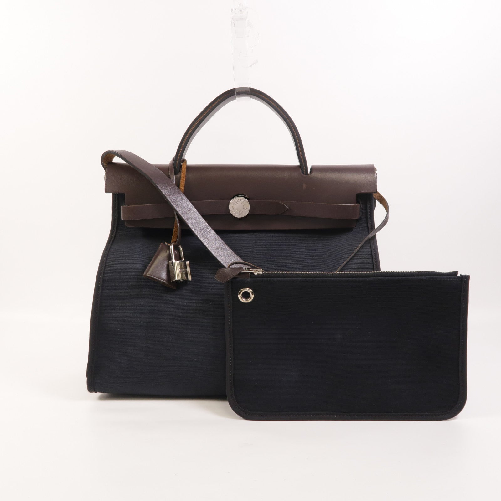 HERMES 帆布Herbag PM銀扣手挽肩背兩用袋