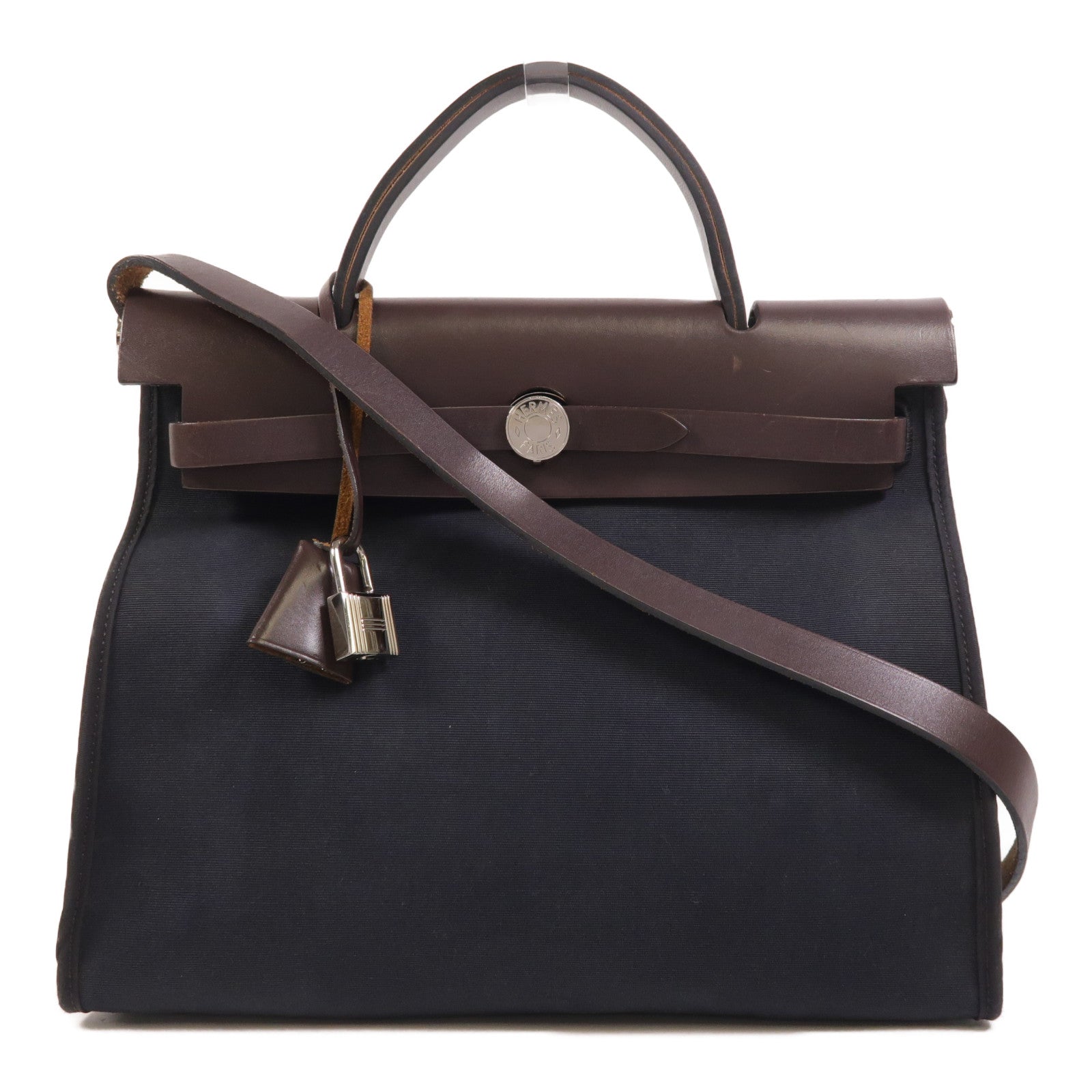 HERMES 帆布Herbag PM銀扣手挽肩背兩用袋