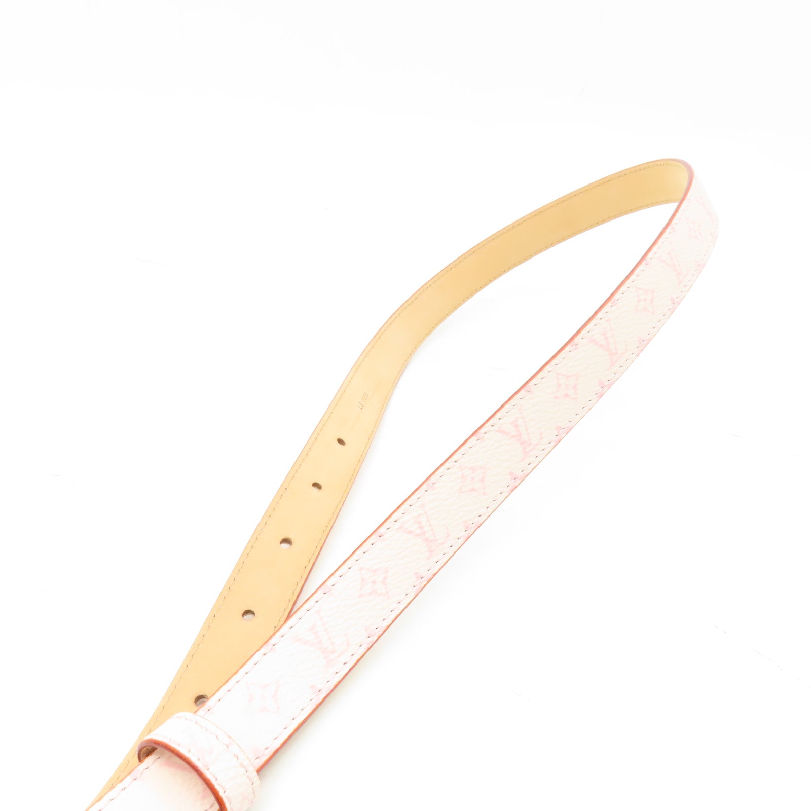 LOUIS VUITTON Monogram/皮革Cherry Blossom Ceinture金扣皮帶粉紅色