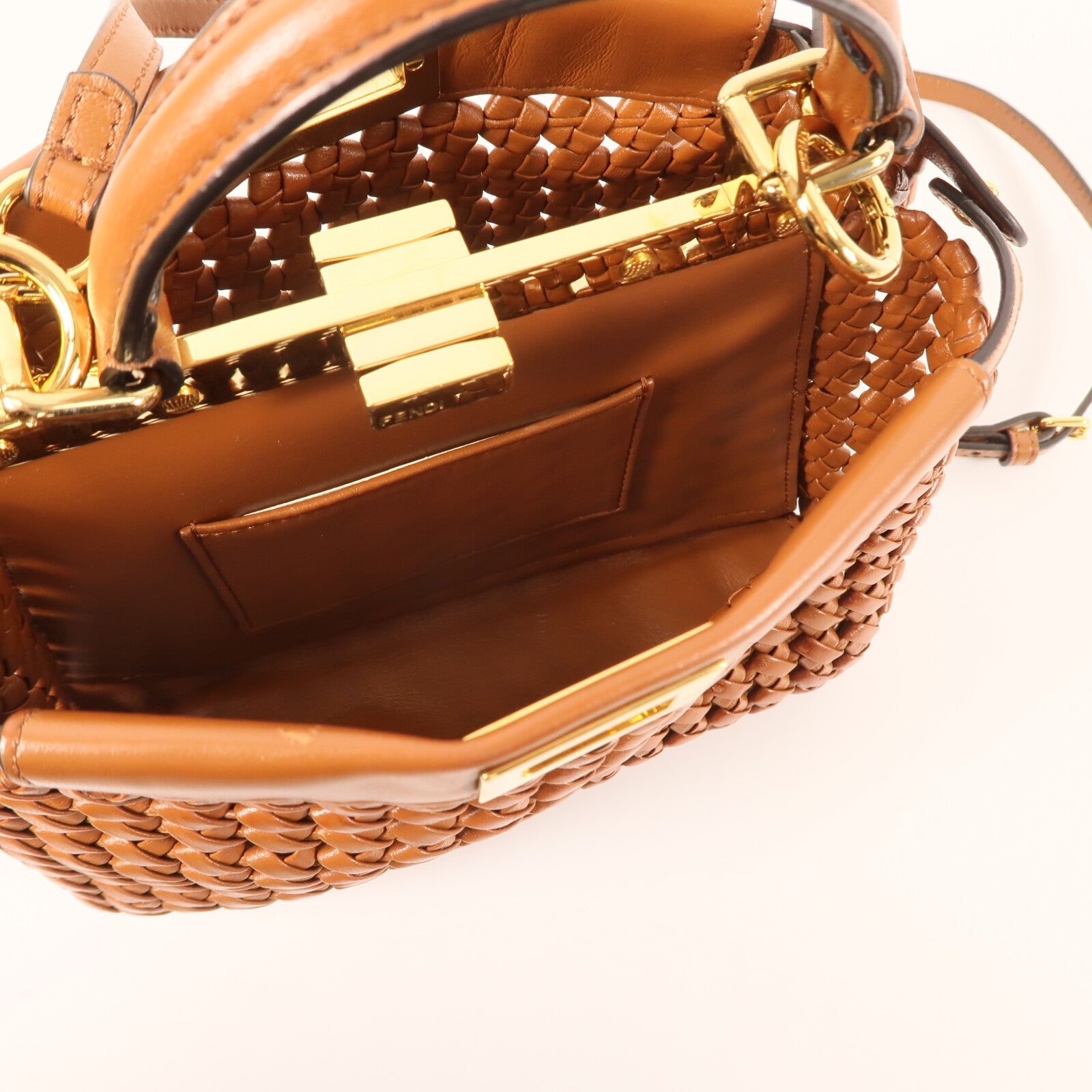FENDI Nappa皮革Mini Peekaboo金扣手挽肩背兩用袋