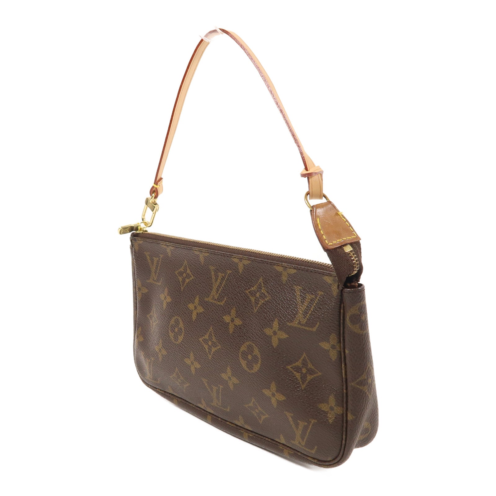 LOUIS VUITTON Monogram Pochette Accessoires金扣手拿包棕色