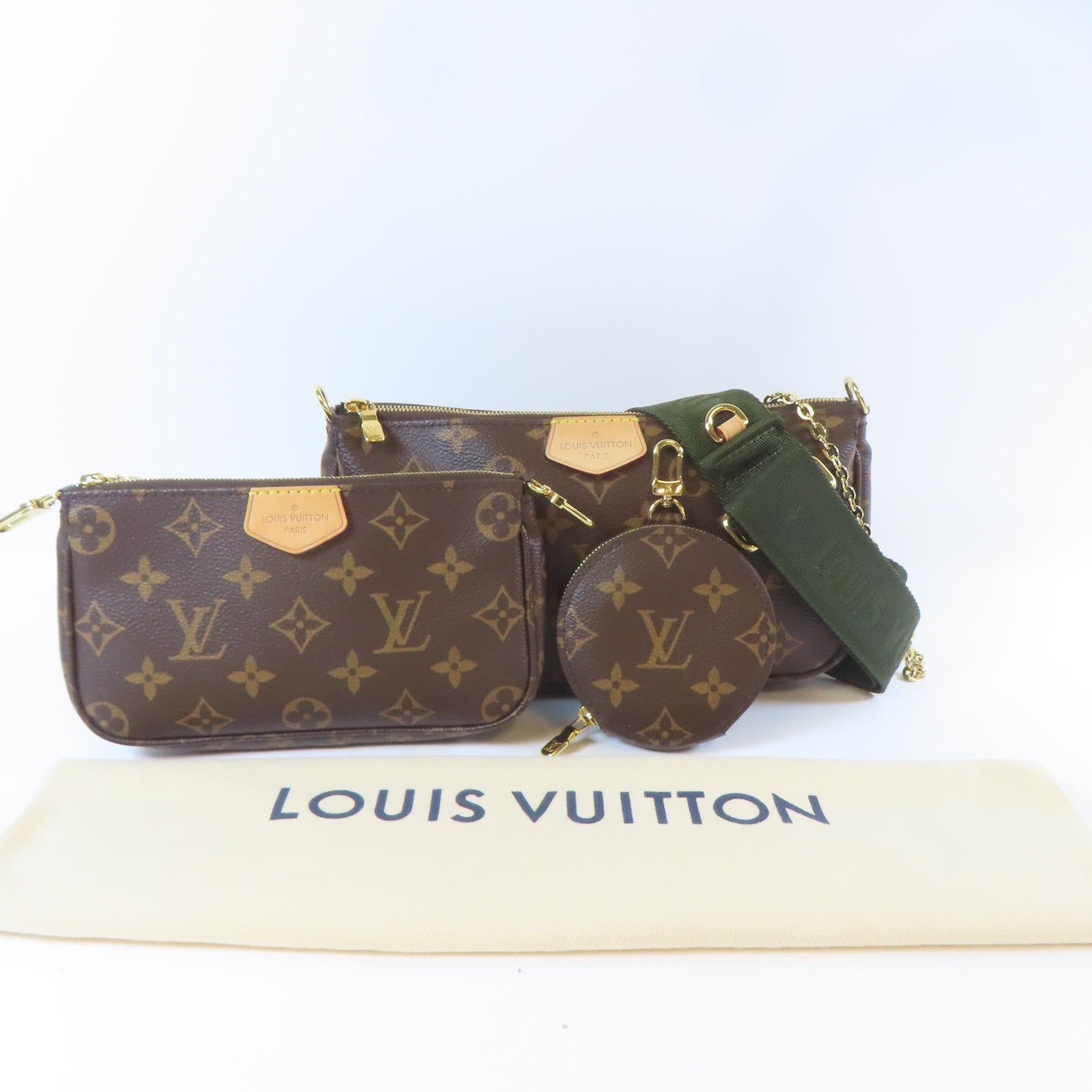 LOUIS VUITTON Monogram Multi Pochette Accessories金扣肩背袋啡色
