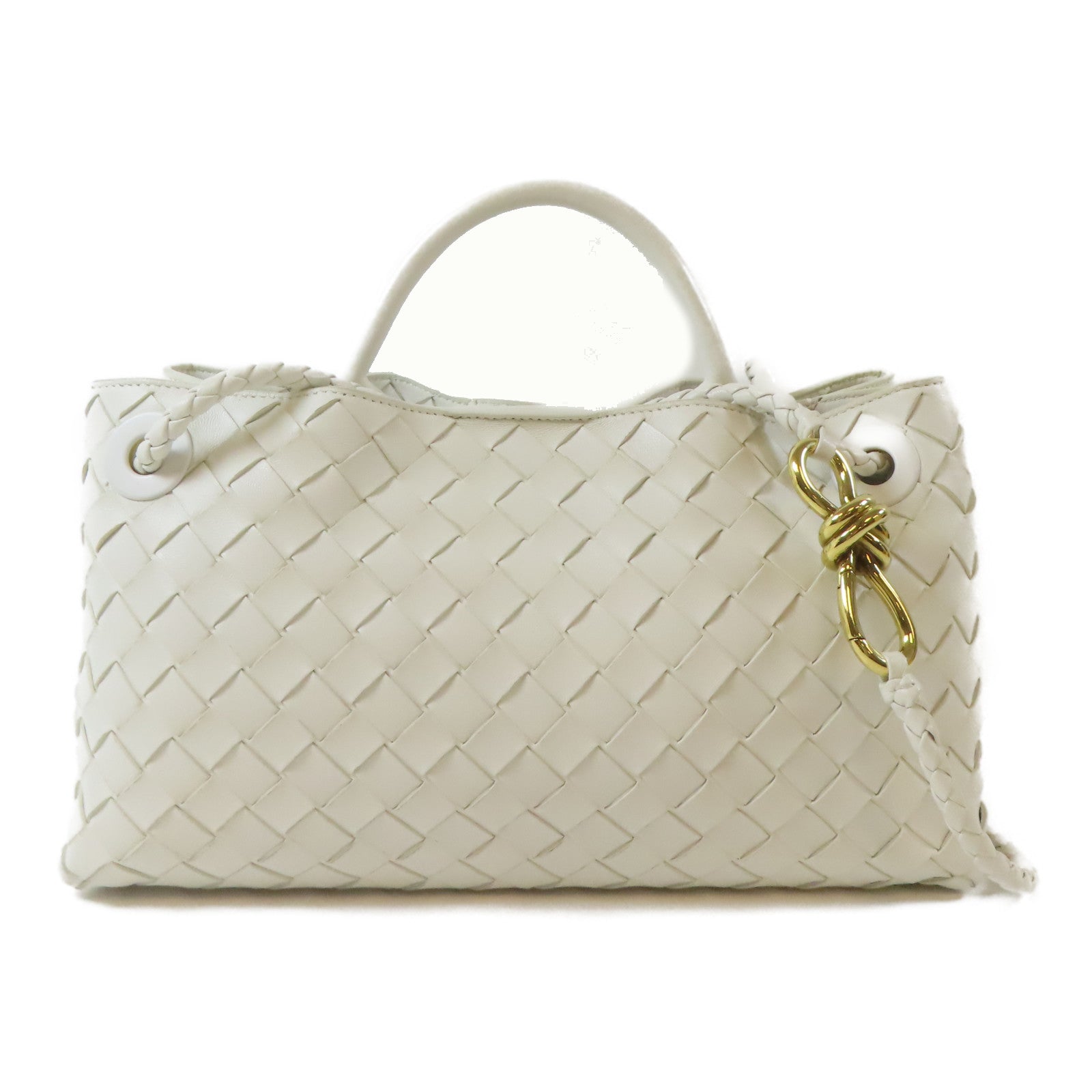 BOTTEGA VENETA 羊皮皮革East West Andiamo金扣手挽肩背兩用袋白色