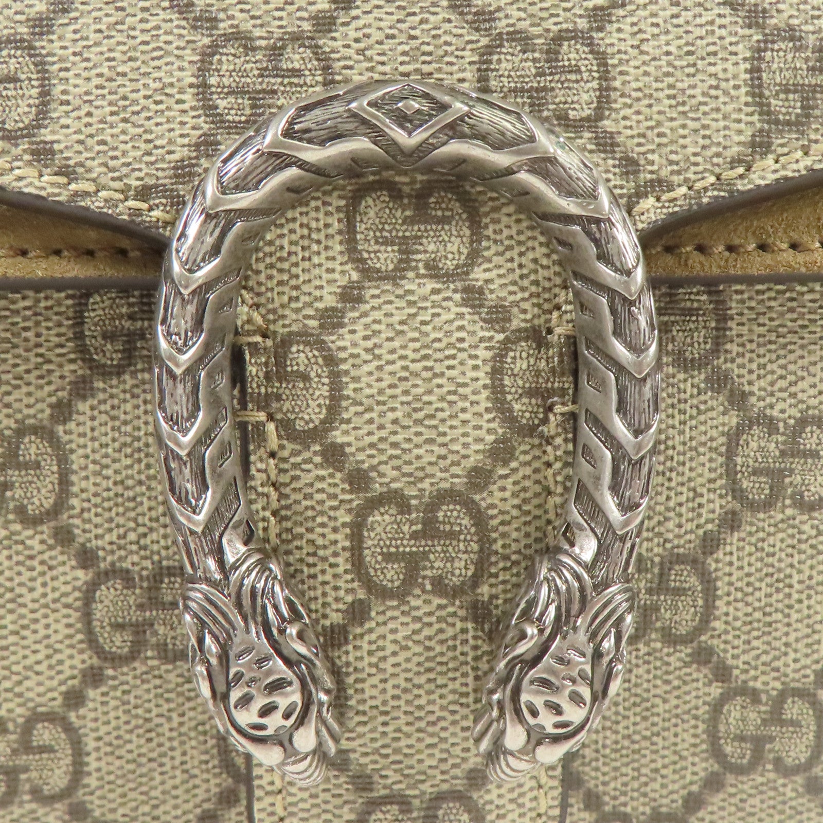 GUCCI 【激減優惠】塗層帆布Dionysus銀扣鏈帶肩背袋