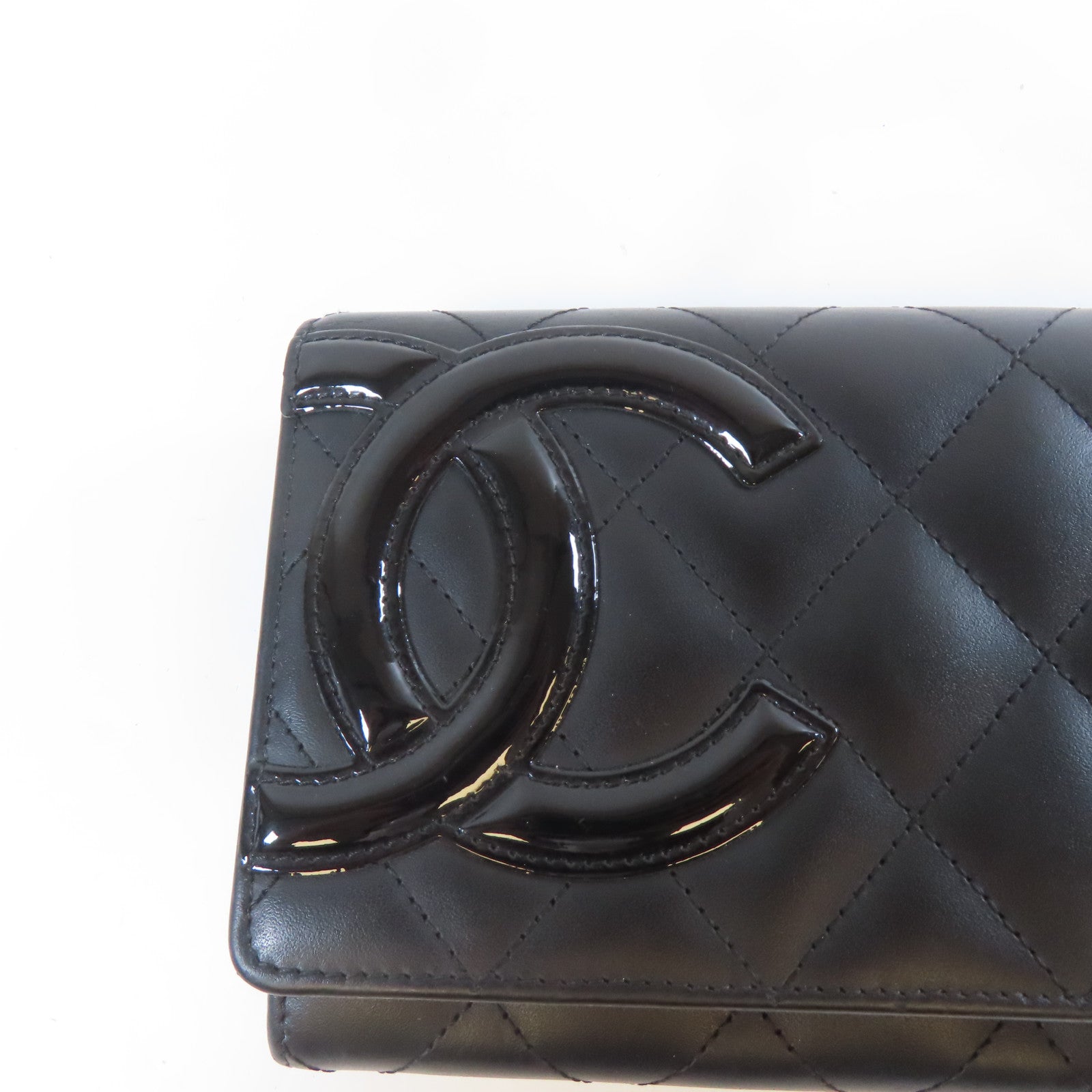CHANEL 菱格牛皮皮革Cambon Long Wallet銀扣長錢包黑色
