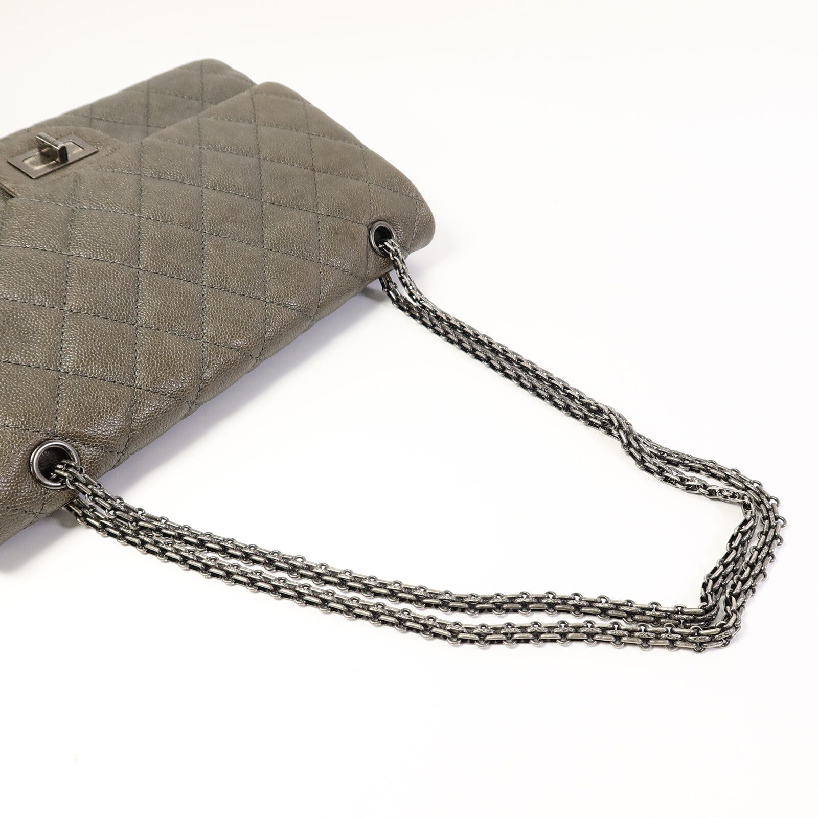 CHANEL 牛皮皮革2.55 Jumbo鏈帶手挽肩背兩用袋