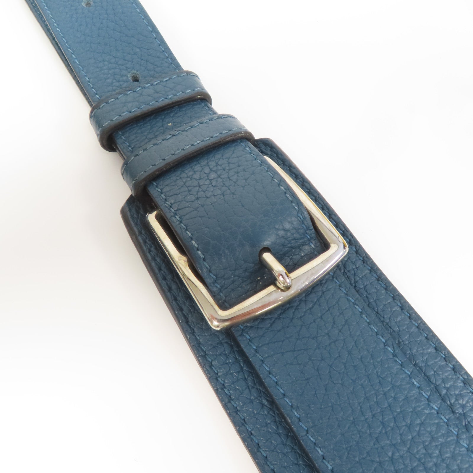 HERMES 【激減優惠】Clemence皮革Jypsiere 34銀扣肩背袋鴨子藍色