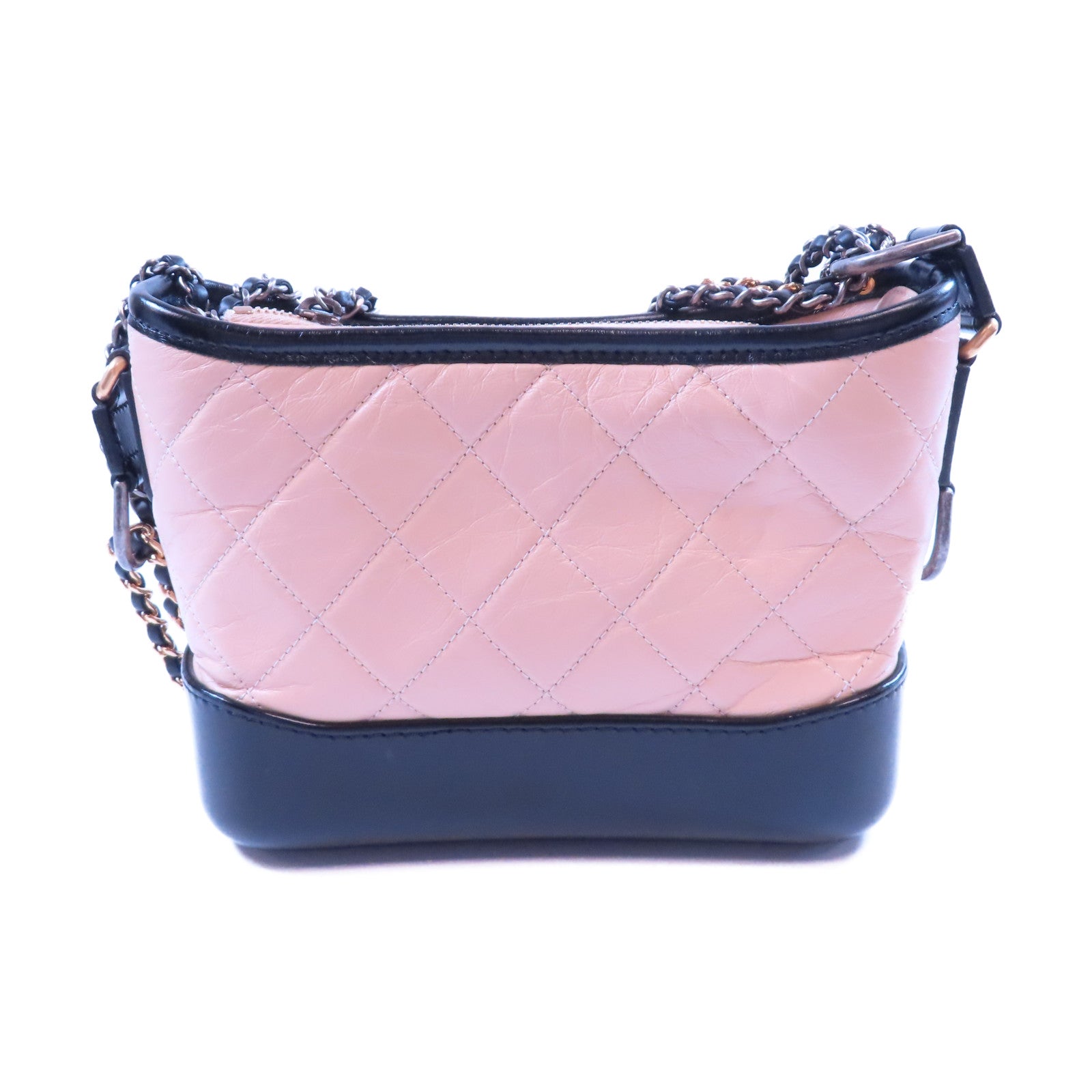 CHANEL 牛皮皮革Small Gabrielle金扣/銀扣鏈帶肩背袋粉紅色/黑色