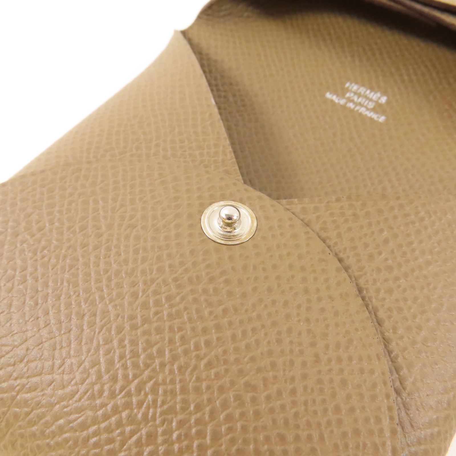 HERMES Epsom皮革Bastia銀扣零錢包18 Etoupe/大象灰