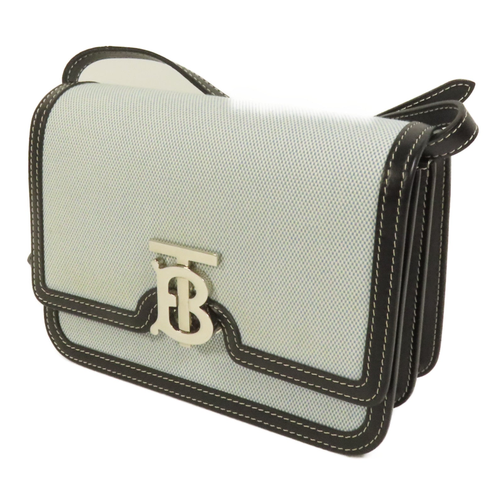 BURBERRY 牛皮皮革/帆布Shoulder Bag銀扣肩背袋