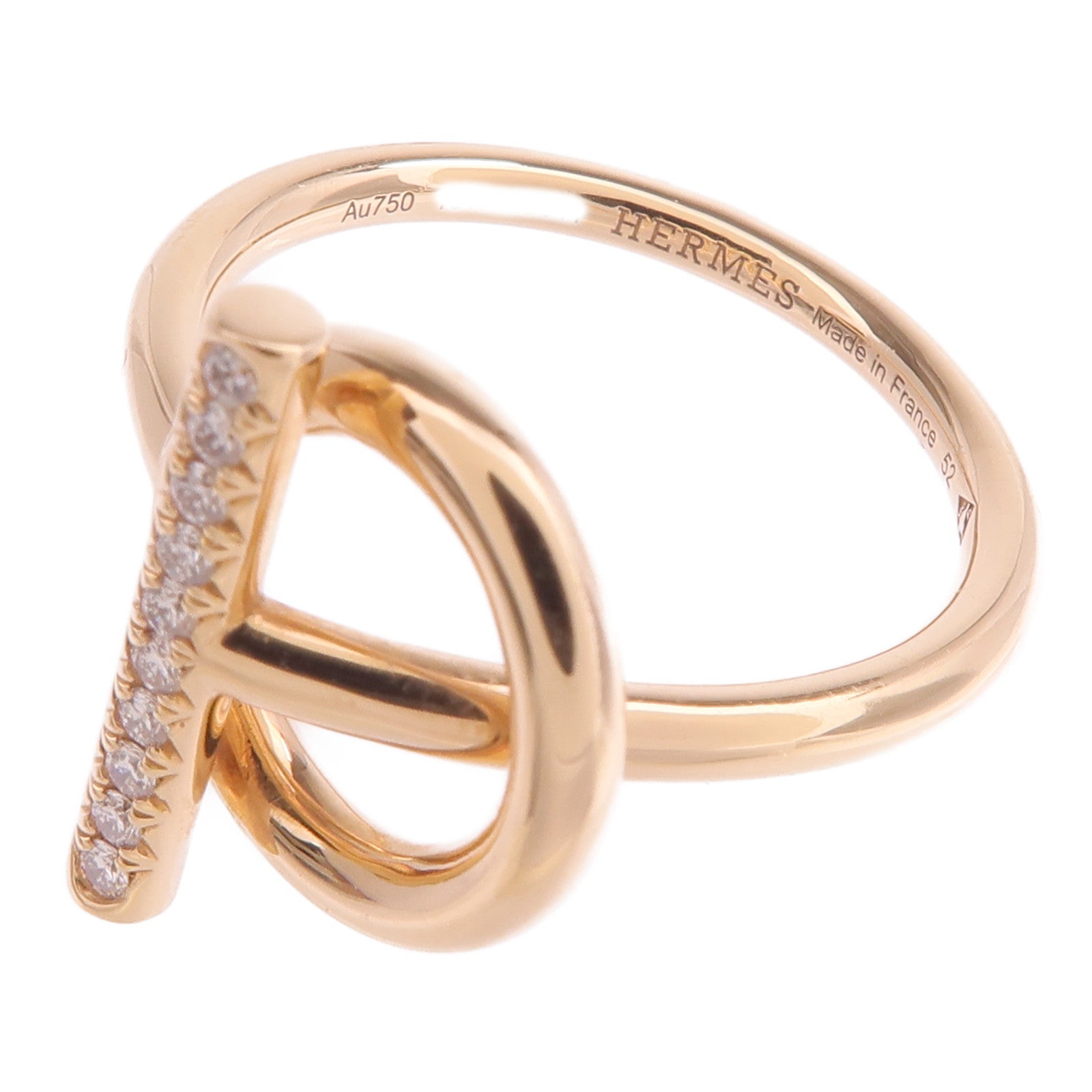 HERMES 18K玫瑰金Echappee Ring鑽石戒指Hermes#52/US#6.5