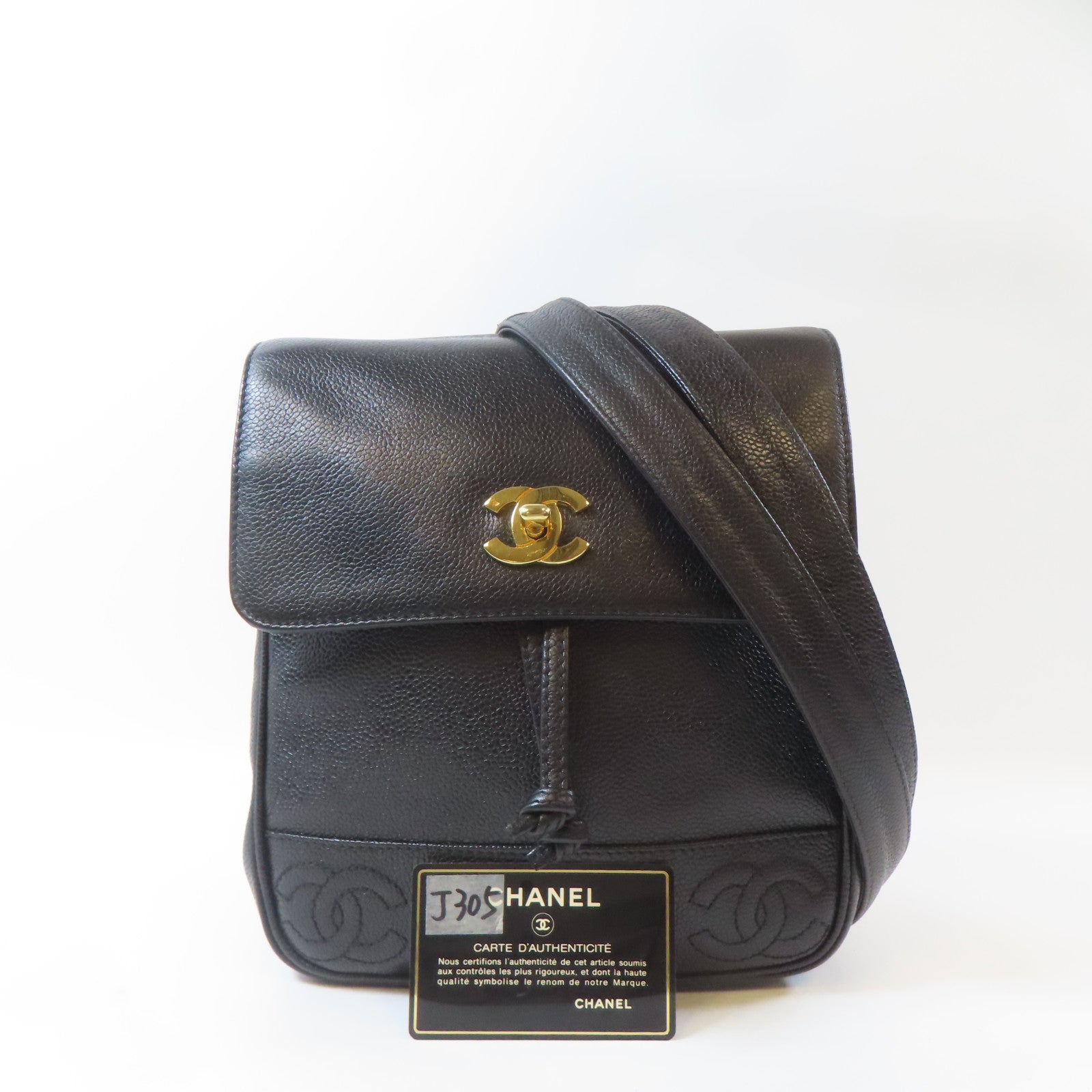 CHANEL Caviar皮革Triple CC Backpack金扣背包黑色