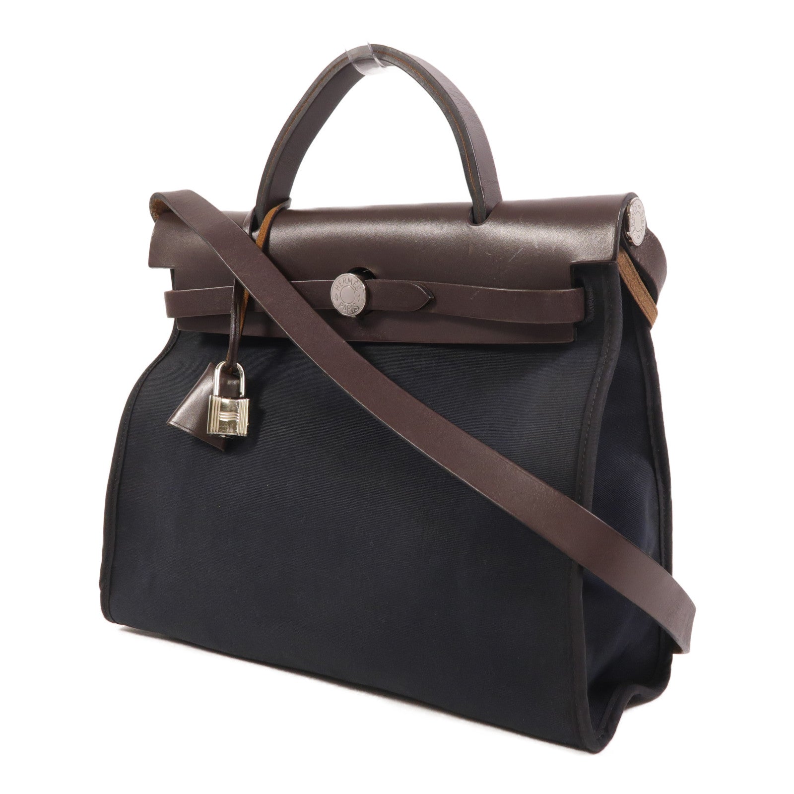 HERMES 帆布Herbag PM銀扣手挽肩背兩用袋