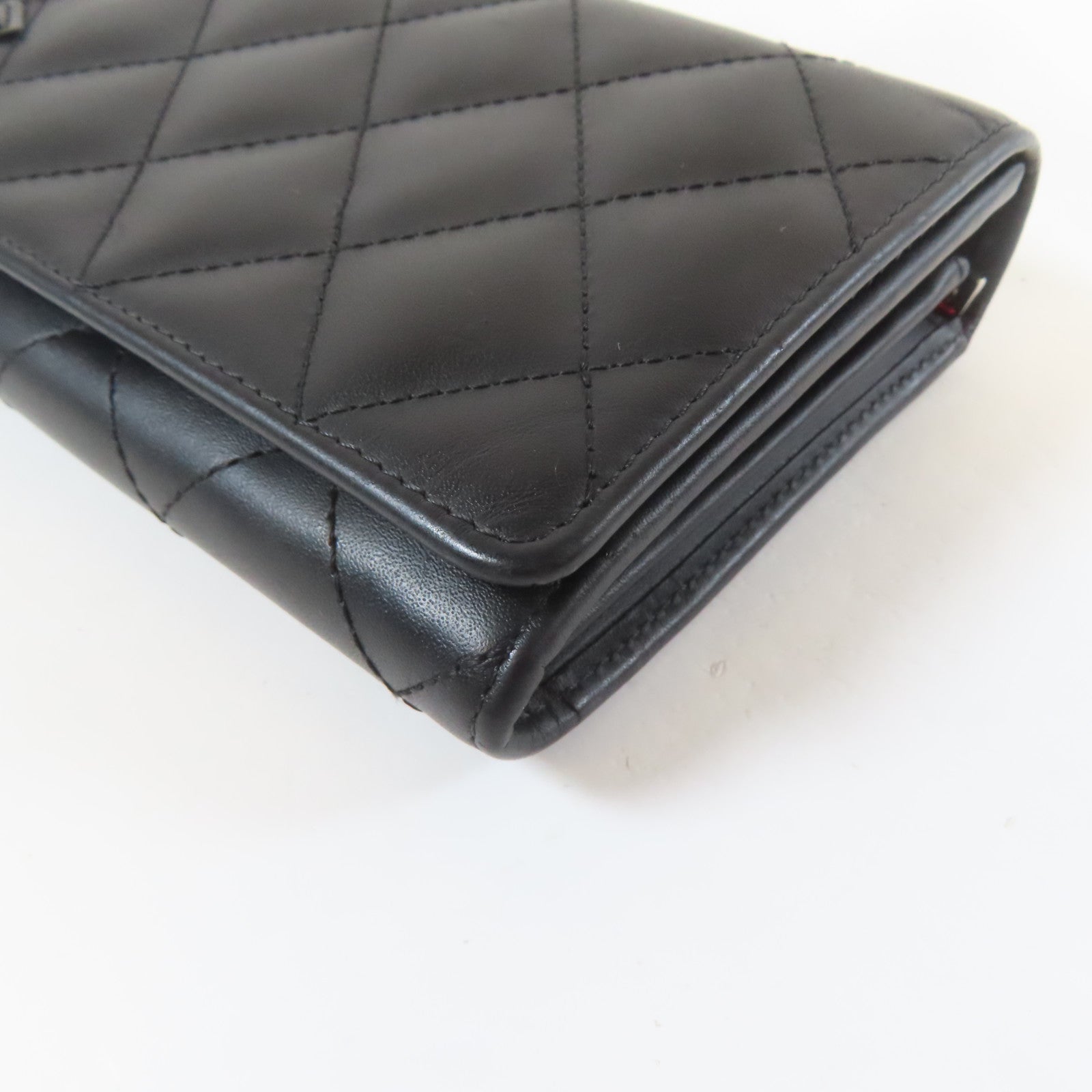 CHANEL 菱格牛皮皮革Cambon Long Wallet銀扣長錢包黑色