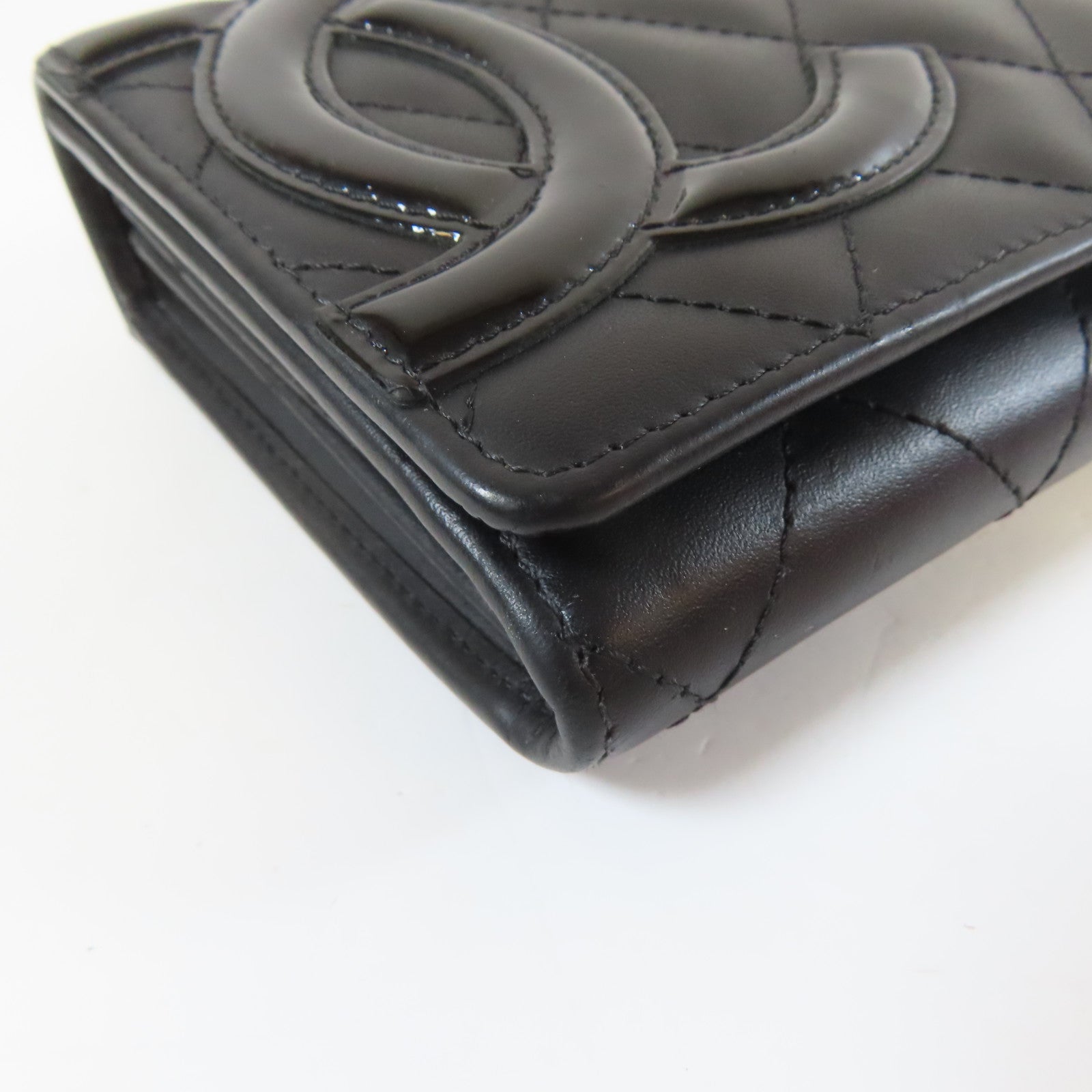 CHANEL 菱格牛皮皮革Cambon Long Wallet銀扣長錢包黑色