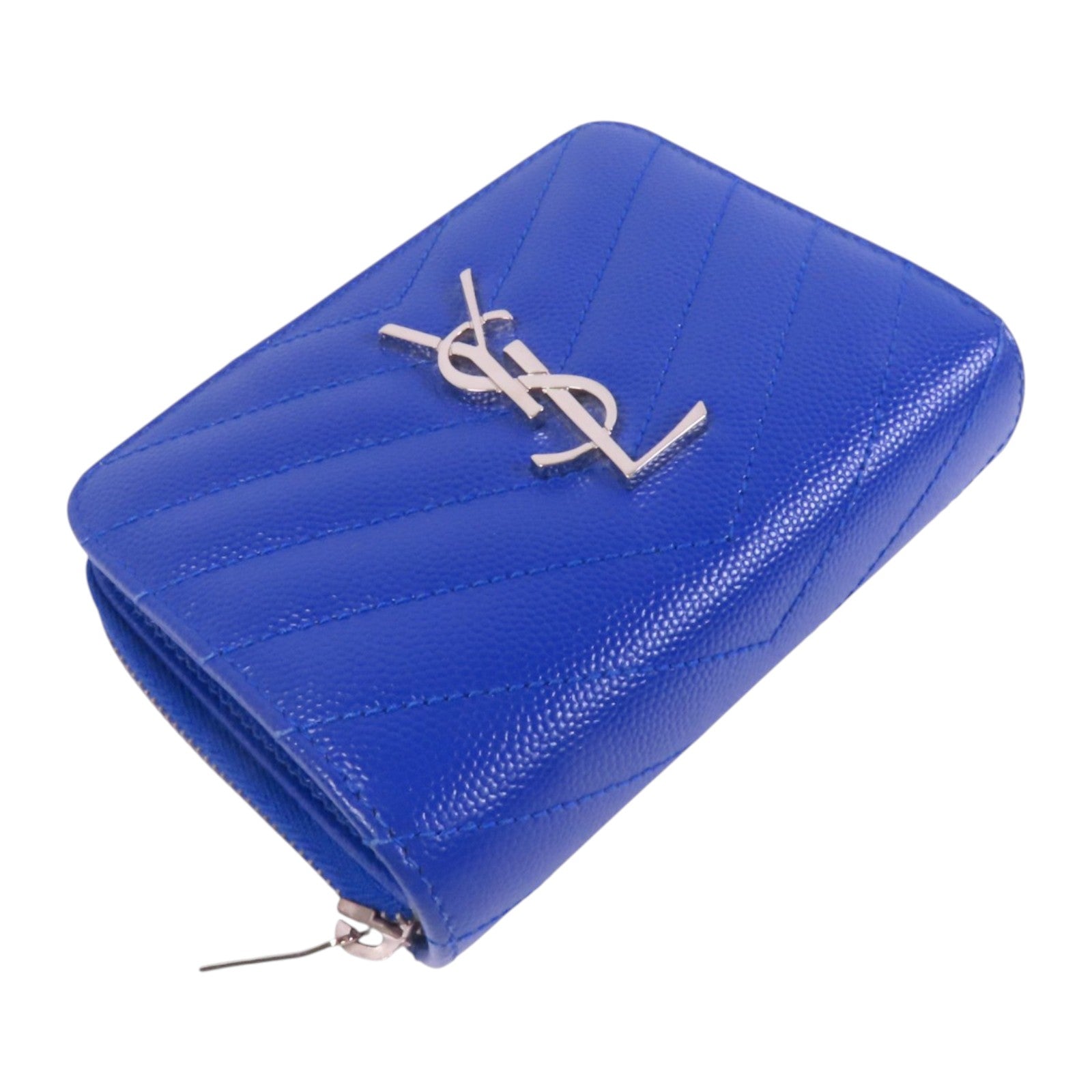 SAINT LAURENT 牛皮皮革Zipper Wallet銀扣拉鏈短錢包