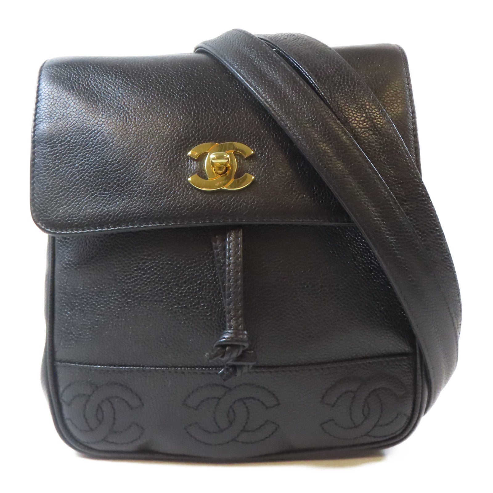 CHANEL Caviar皮革Triple CC Backpack金扣背包黑色