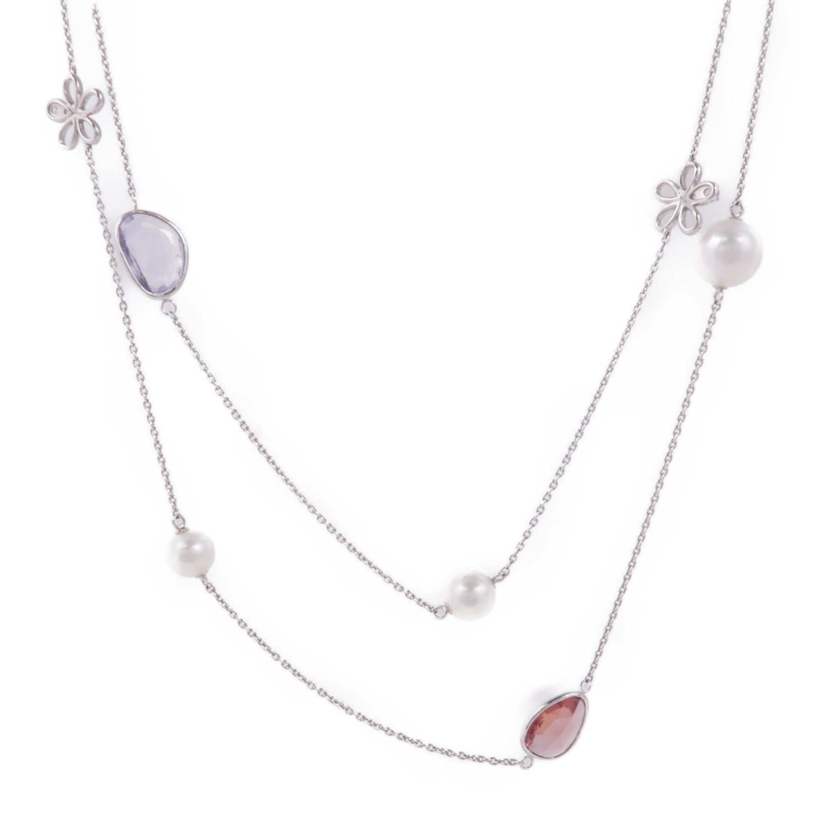 JEWELRY Pearl Diamond Necklace 18K White Gold
