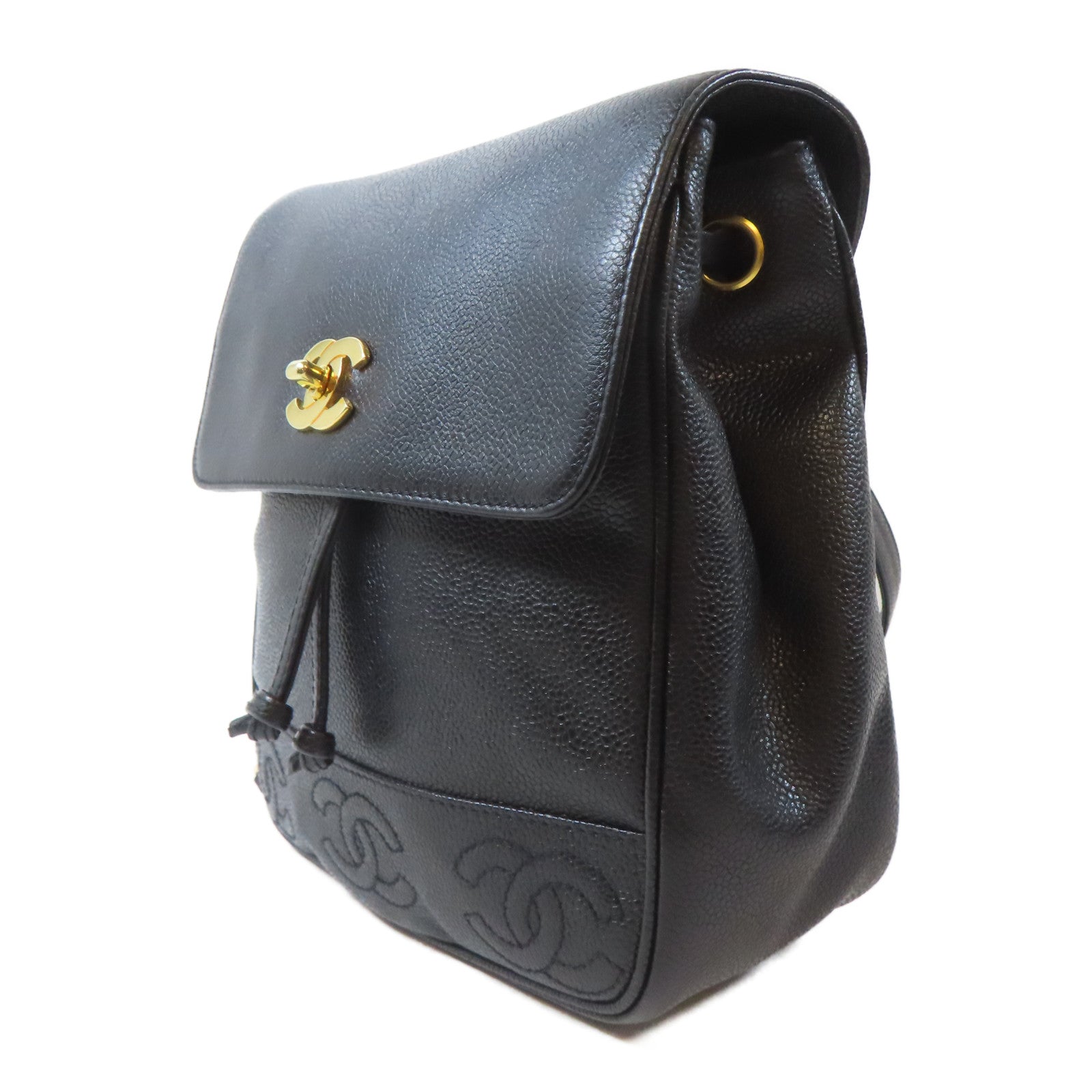 CHANEL Caviar皮革Triple CC Backpack金扣背包黑色