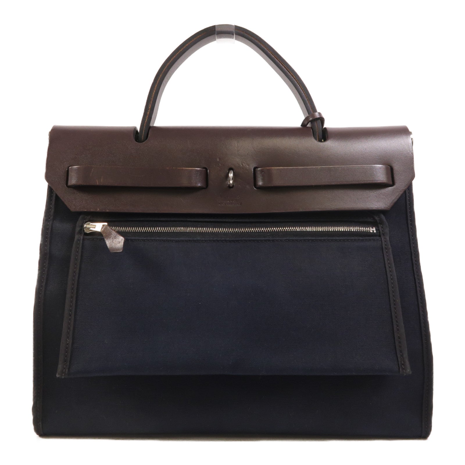 HERMES 帆布Herbag PM銀扣手挽肩背兩用袋