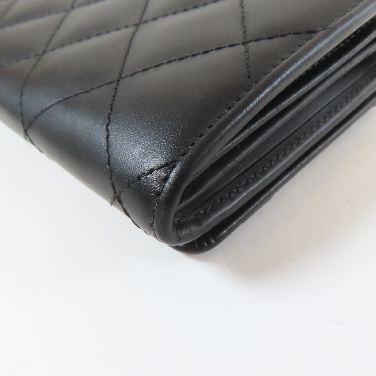 CHANEL 菱格牛皮皮革Cambon Long Wallet銀扣長錢包黑色