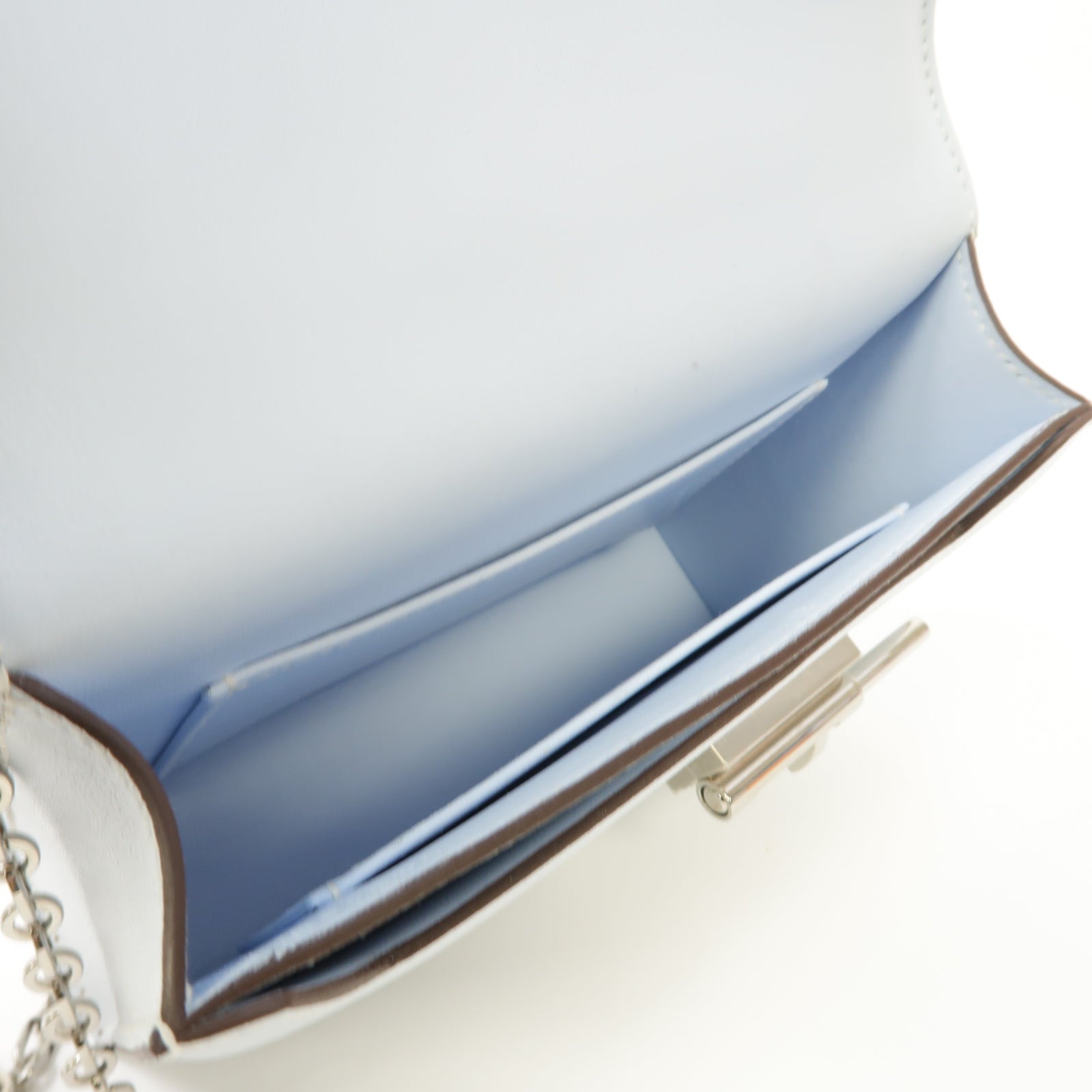 HERMES 【激減優惠】Chevre皮革Verrou Mini Shoulder Bag銀扣肩背袋Bleu Brume淺藍色