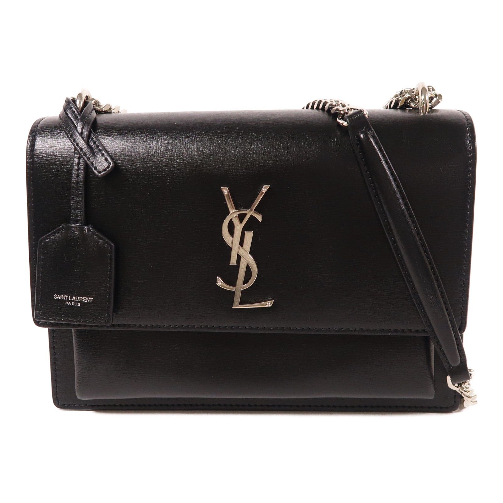 SAINT LAURENT 牛皮皮革Sunset Medium銀扣鏈帶肩背袋