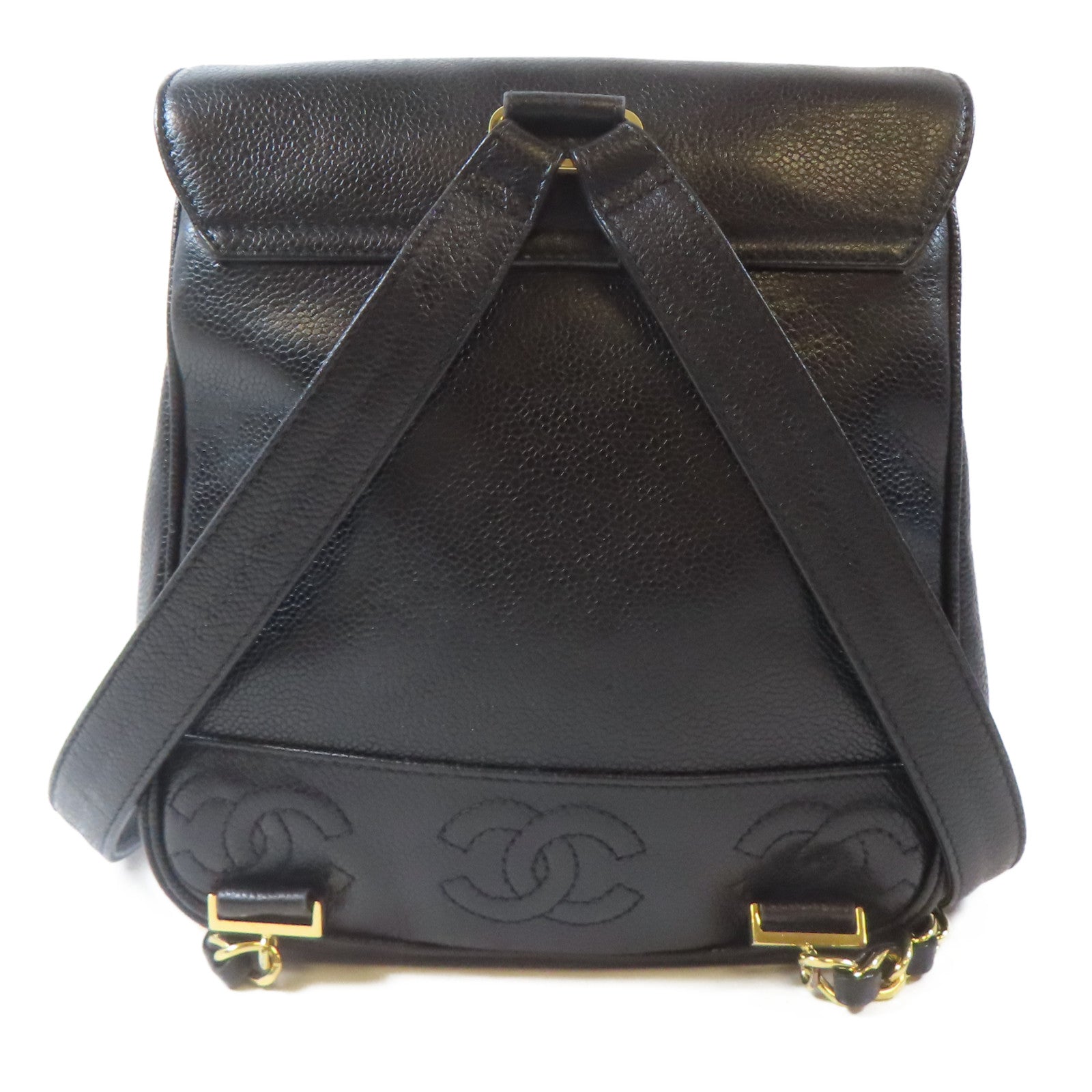 CHANEL Caviar皮革Triple CC Backpack金扣背包黑色