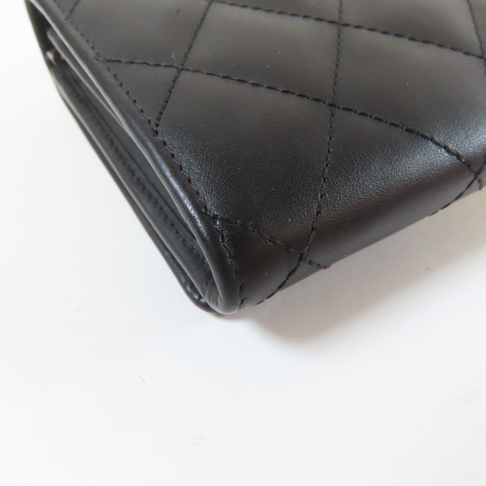 CHANEL 菱格牛皮皮革Cambon Long Wallet銀扣長錢包黑色