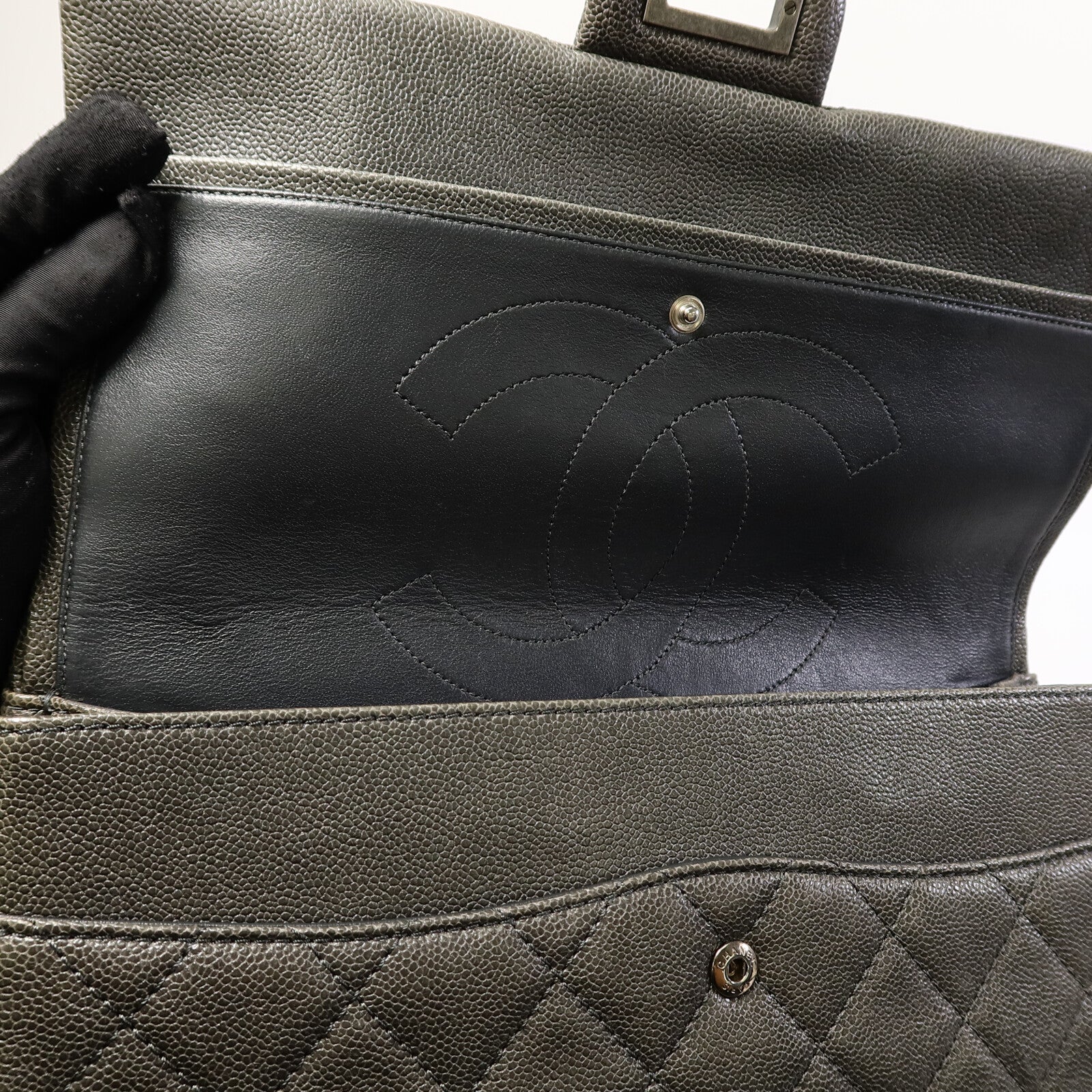 CHANEL 牛皮皮革2.55 Jumbo鏈帶手挽肩背兩用袋