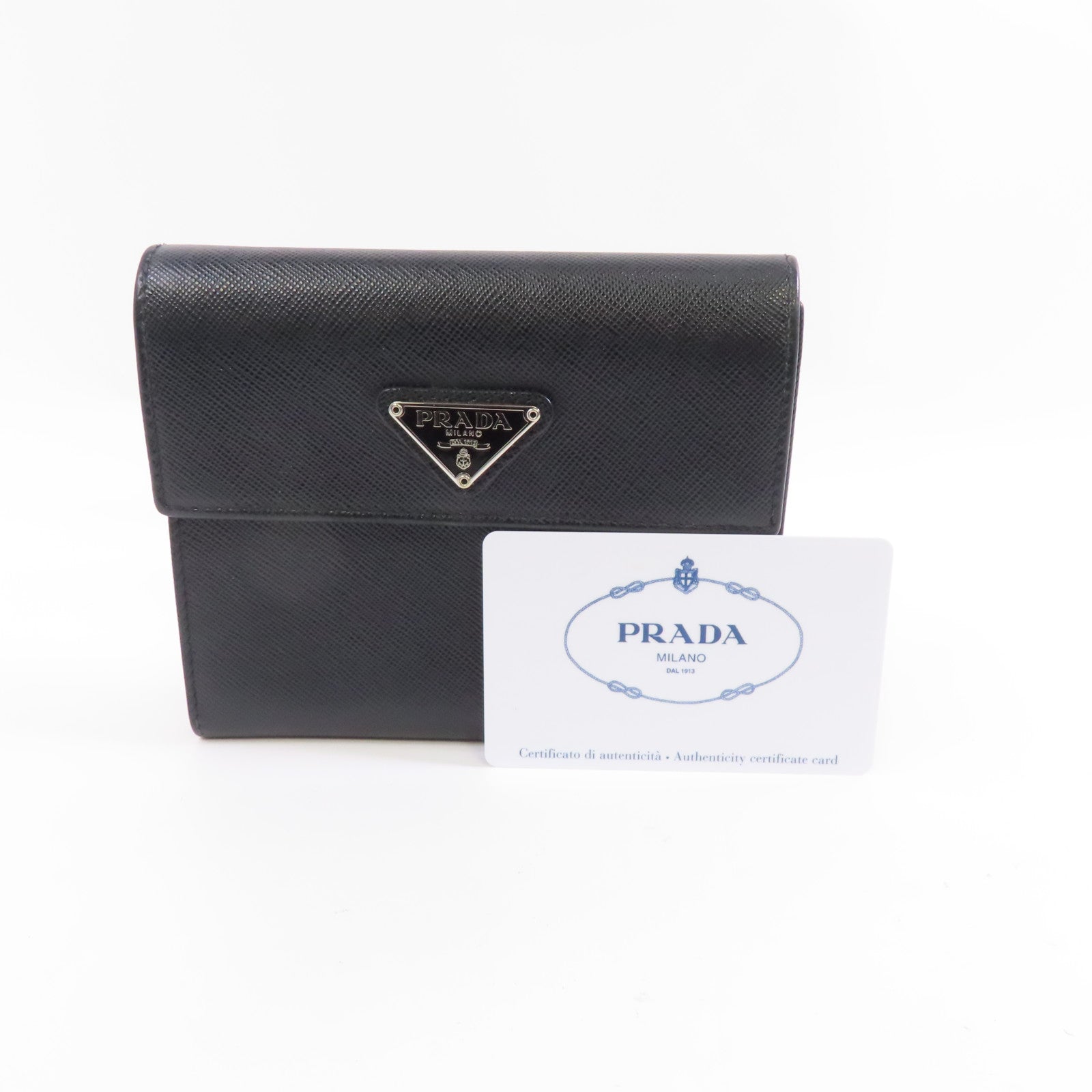 PRADA 牛皮皮革Wallet銀扣錢包黑色