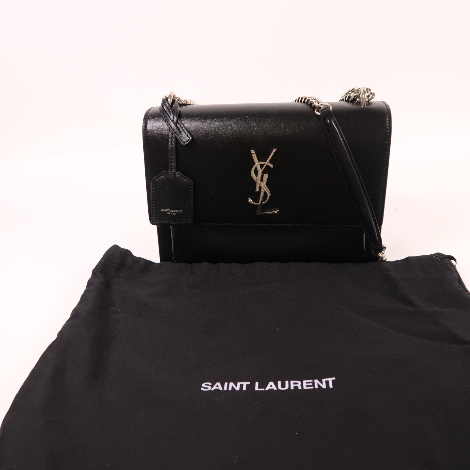 SAINT LAURENT 牛皮皮革Sunset Medium銀扣鏈帶肩背袋