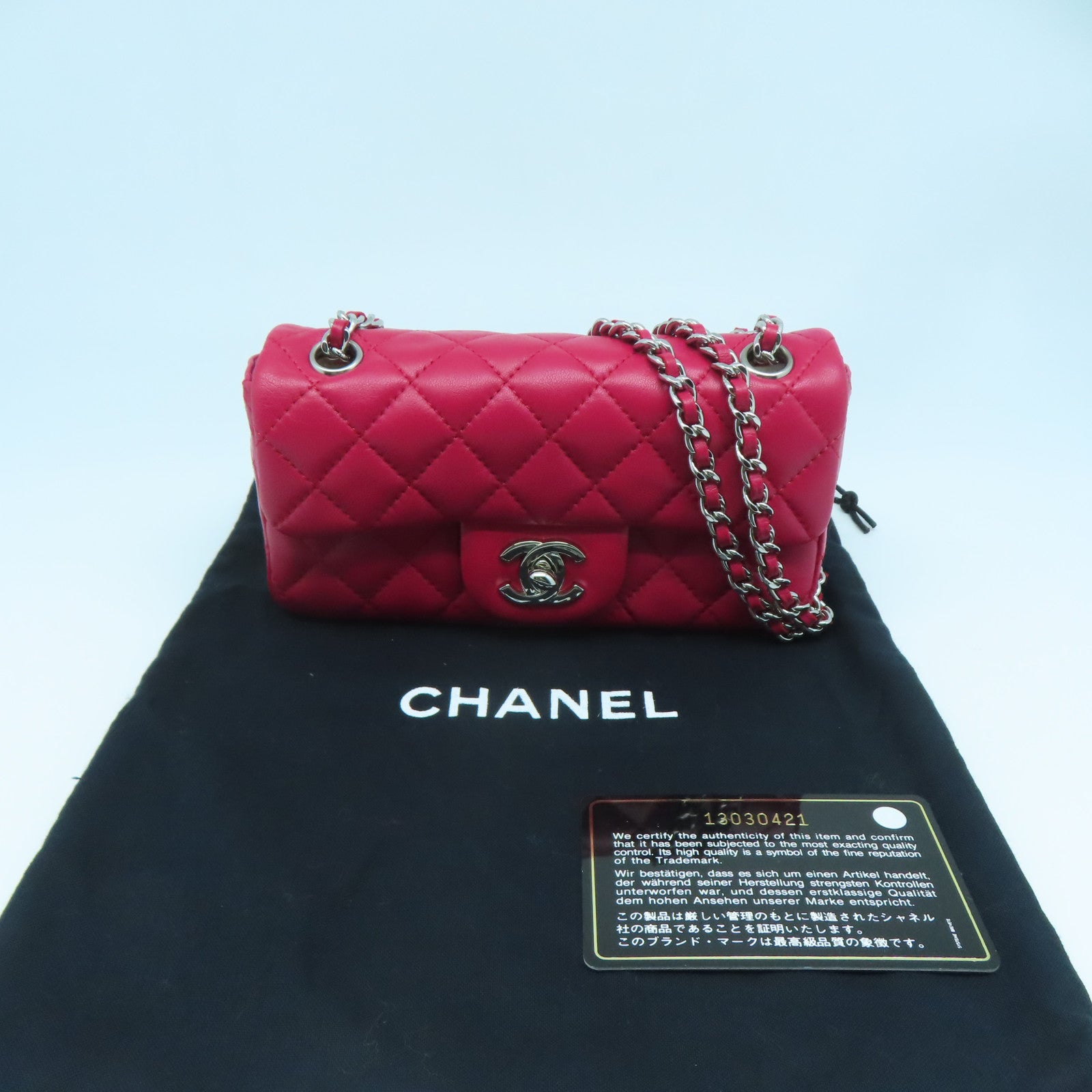 CHANEL 【激減優惠】菱格羊皮皮革Chain Shoulder Bag銀扣鏈帶肩背袋桃紅色