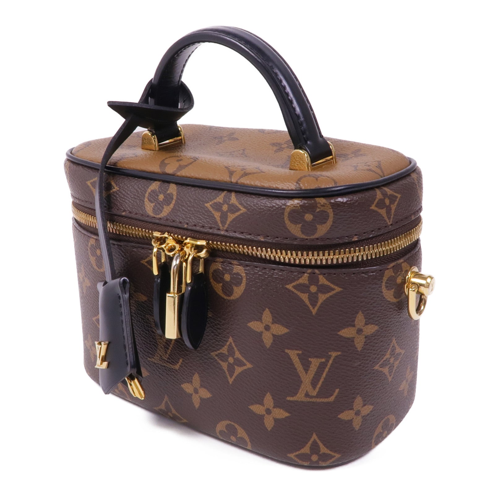 LOUIS VUITTON Monogram Reverse Vanity PM金扣手挽肩背兩用袋棕色