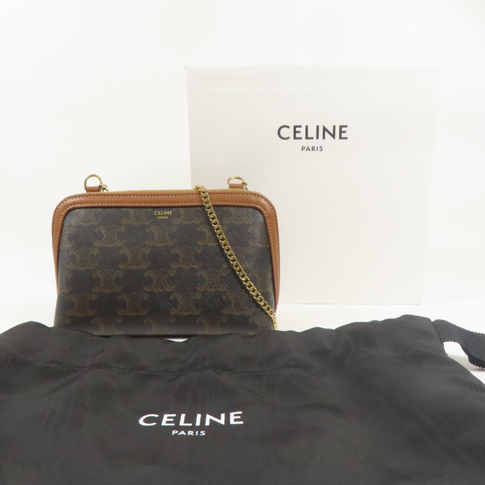 CELINE 塗層帆布Shoulder Bag金扣鏈帶肩背袋