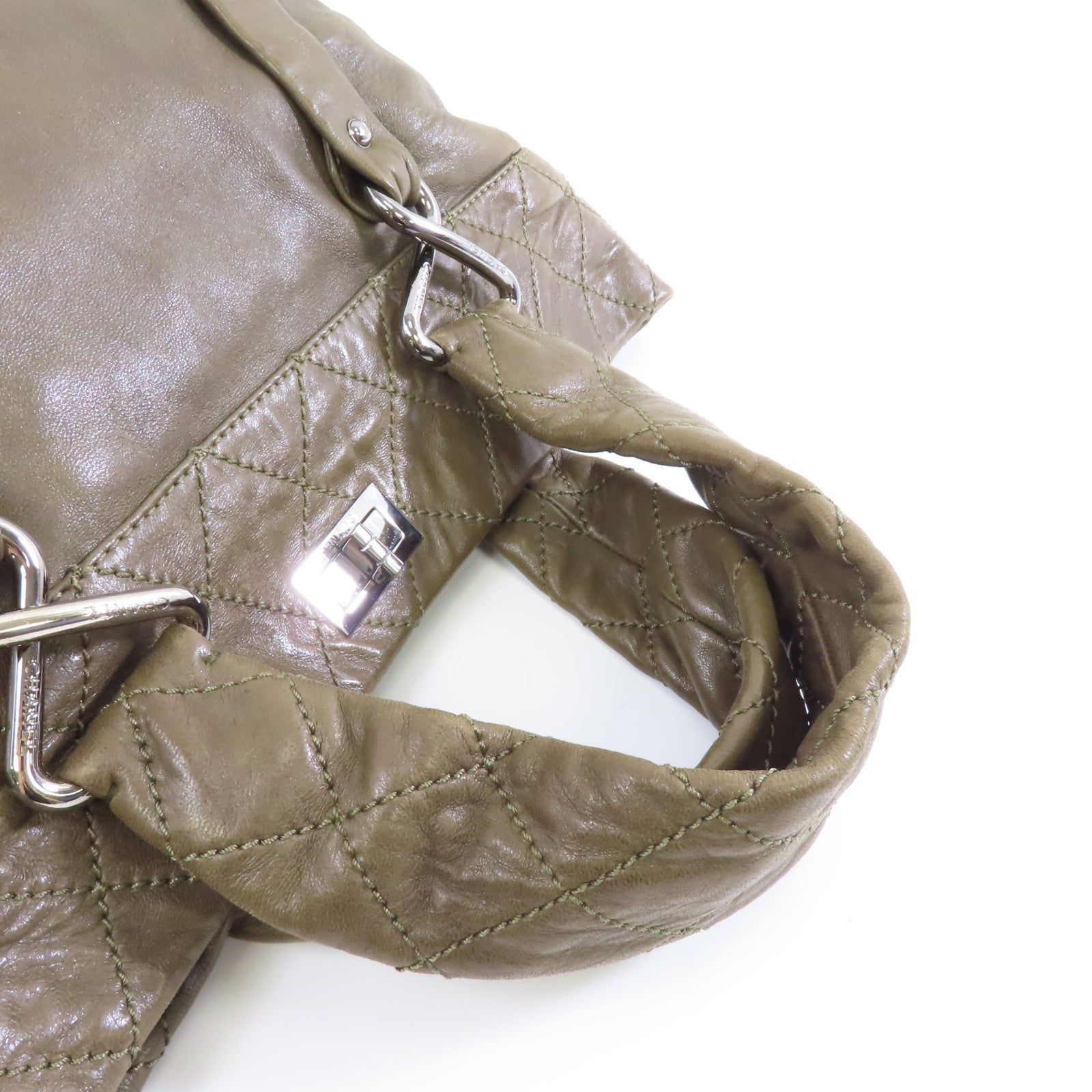 CHANEL 【激減優惠】羊皮皮革Handbag銀扣手挽袋啡色