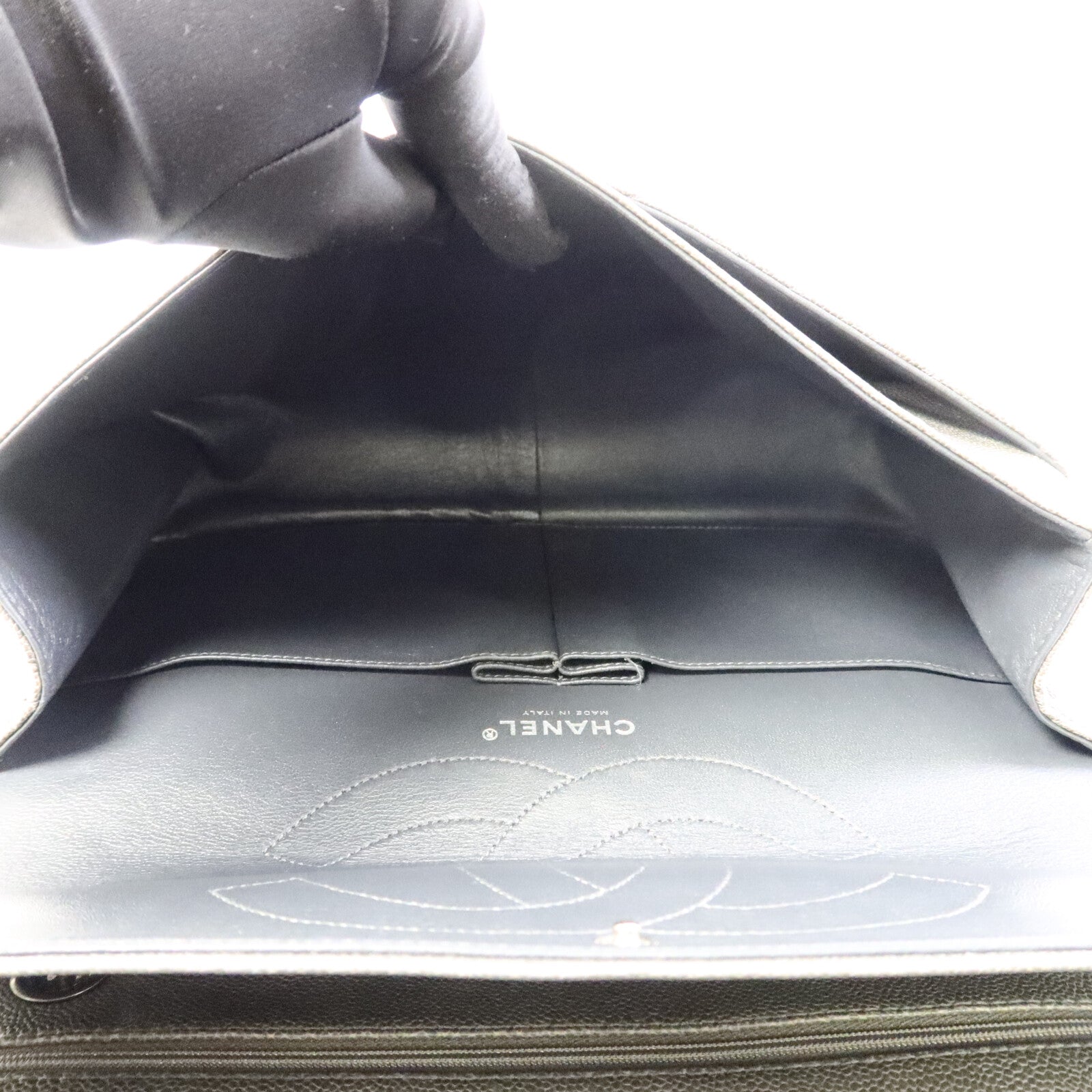 CHANEL 牛皮皮革2.55 Jumbo鏈帶手挽肩背兩用袋