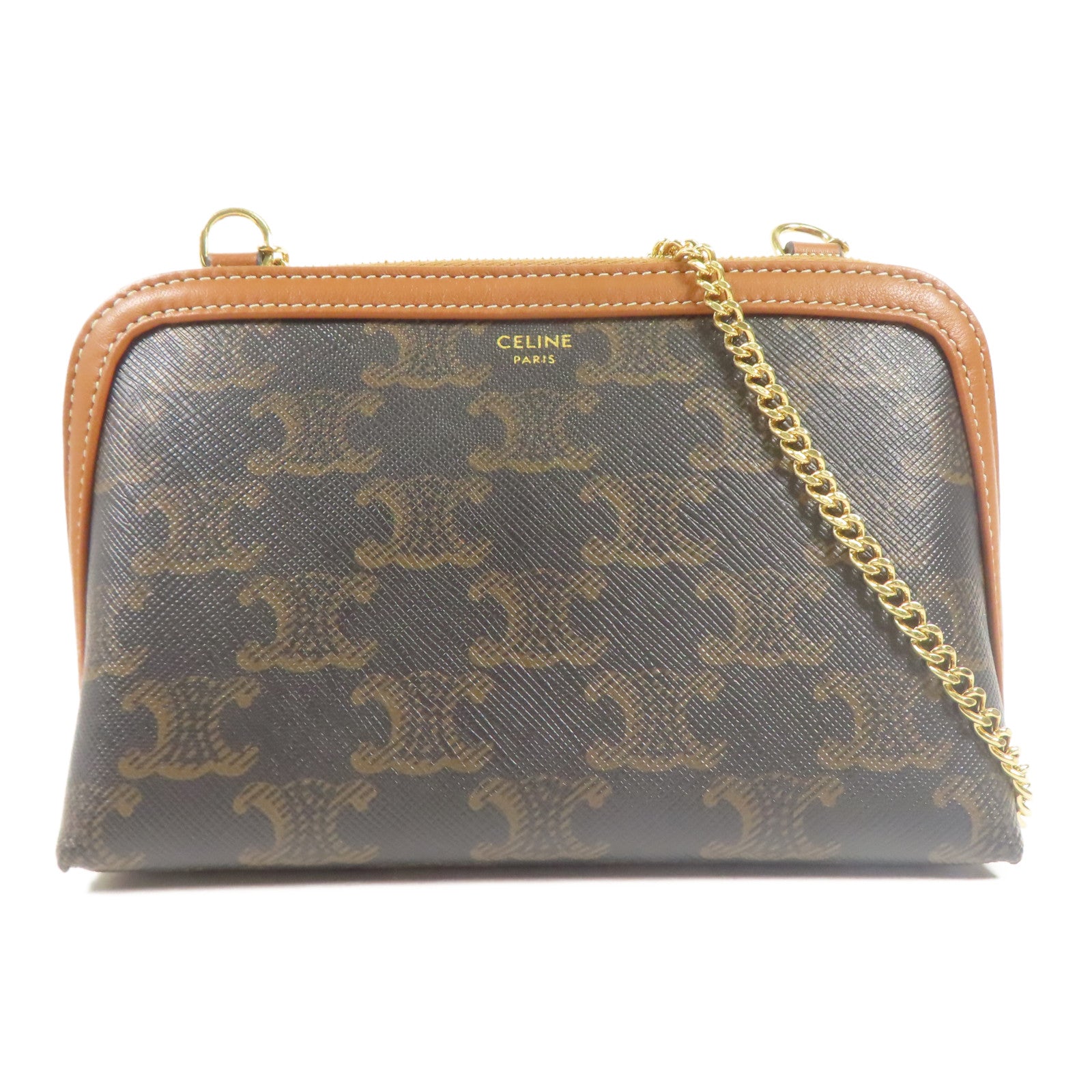 CELINE 塗層帆布Shoulder Bag金扣鏈帶肩背袋