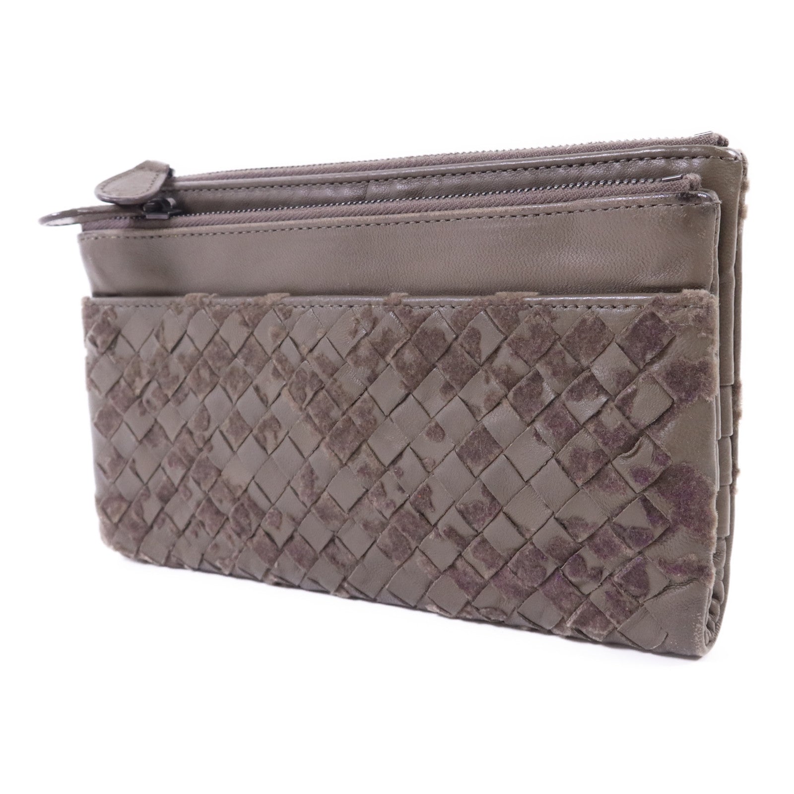 BOTTEGA VENETA 【激減優惠】織紋皮革/天鵝絨Long Wallet長錢包
